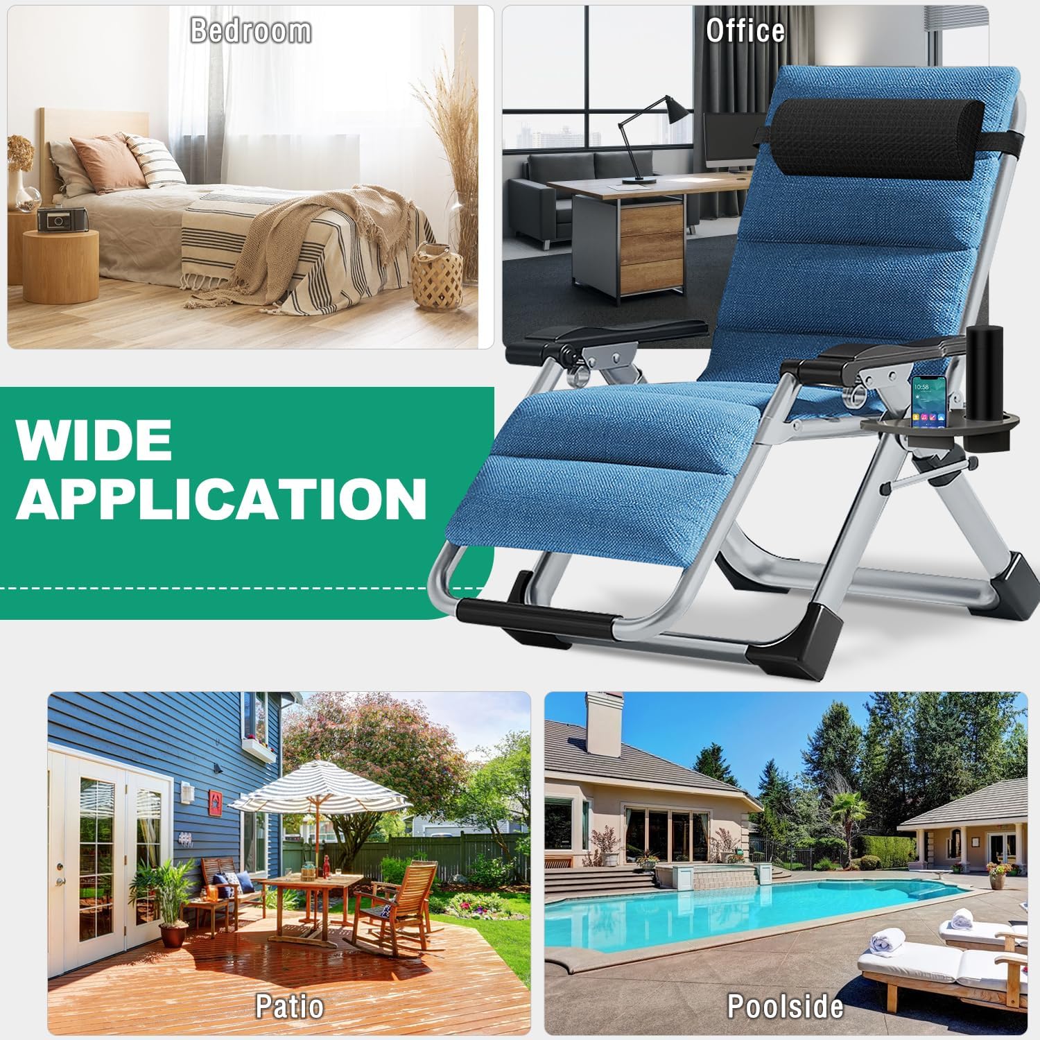 Folding Zero Gravity Garden Recliner Chair 200kg Blue