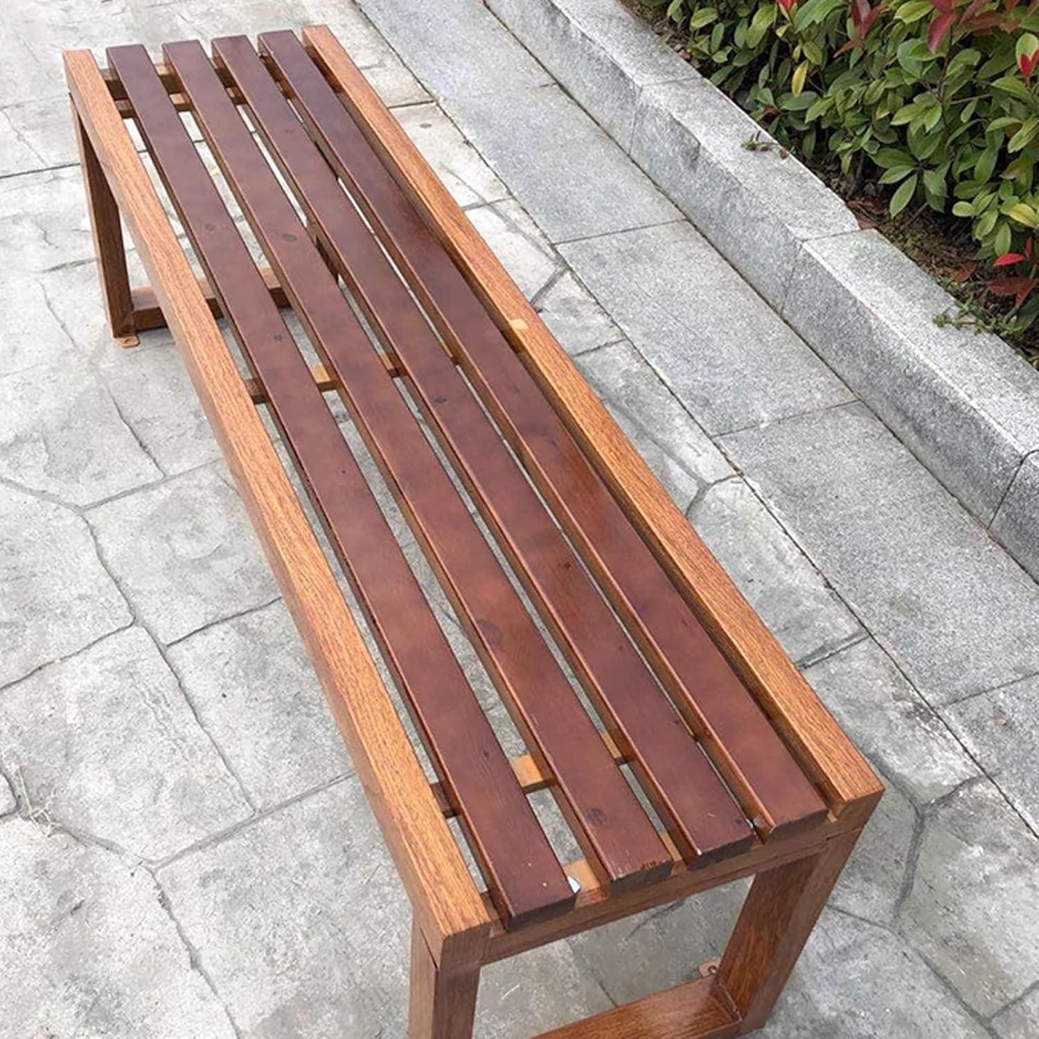 3 Seater Wooden Garden Bench Backless Outdoor Patio Seat 120cm