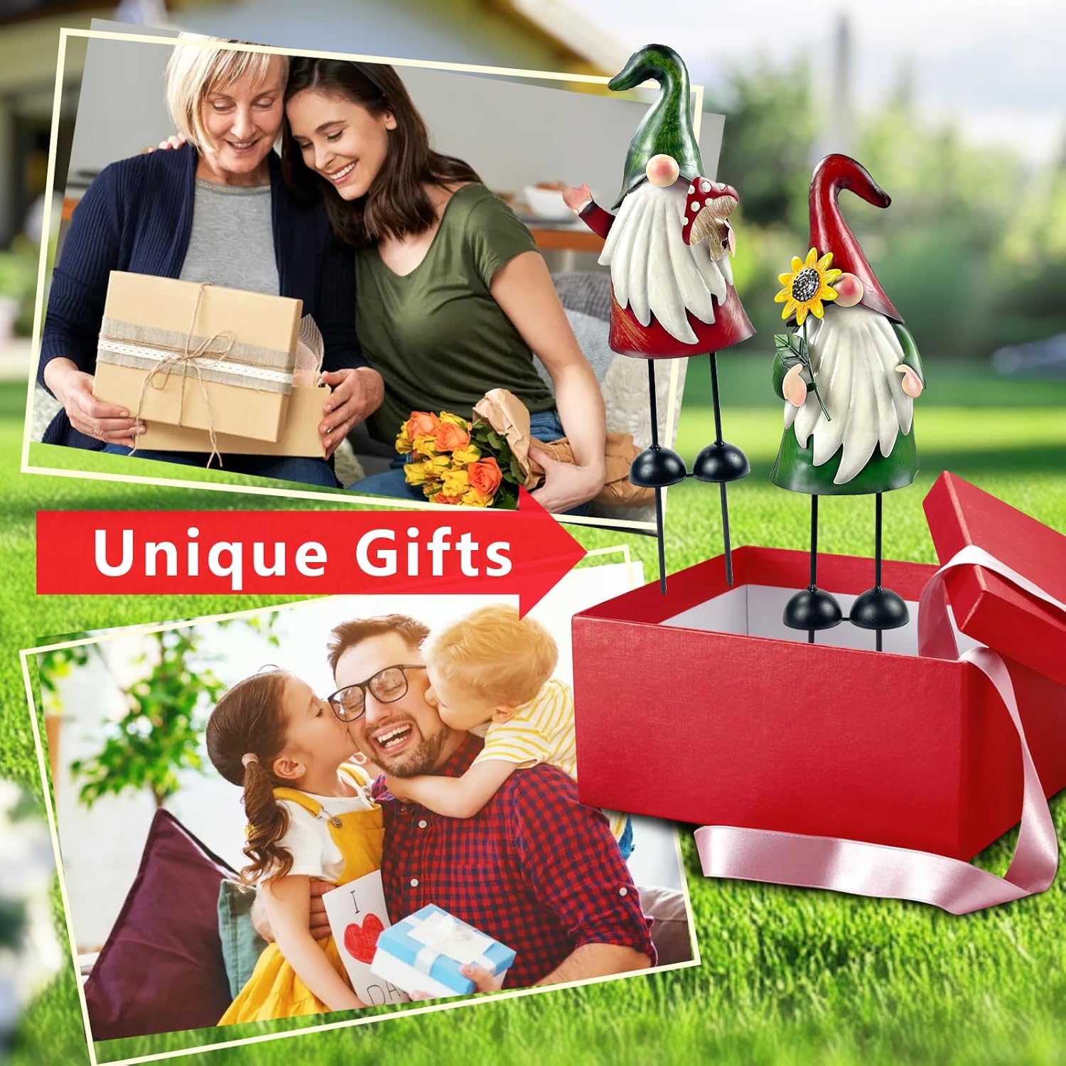 2PCS Metal Garden Gnome Stakes Outdoor Yard Art Lawn Decor 18in