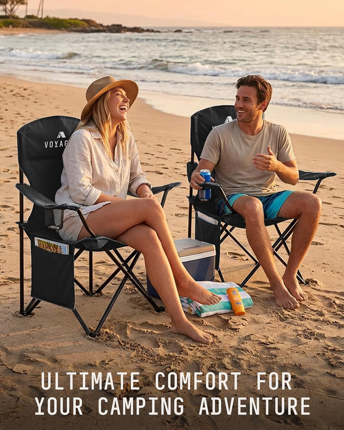 Folding Camping Chair 2 Pack Lightweight Cup Holder Black