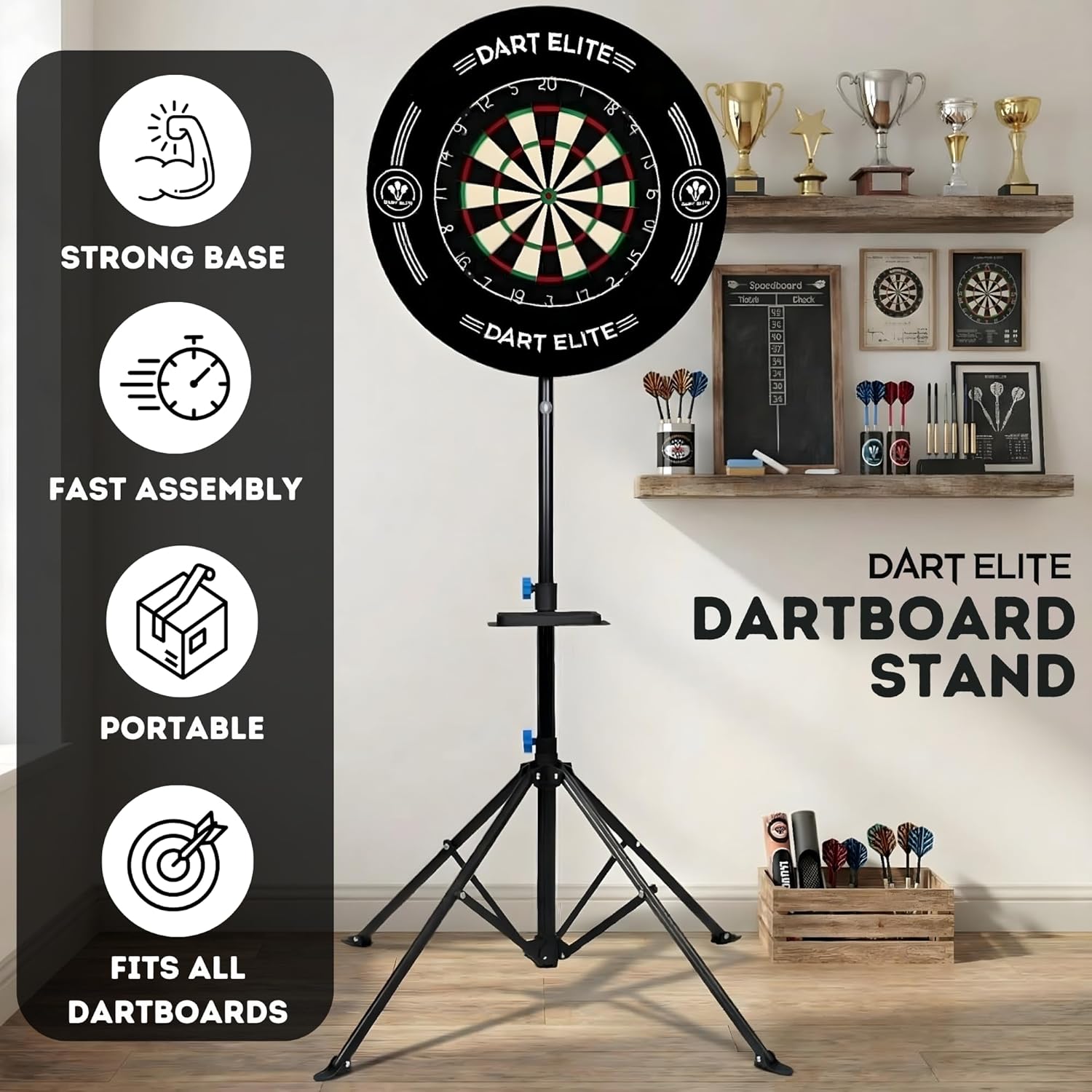 Dart Board Stand Portable 4 Leg Stable Base Tray Metal Indoor