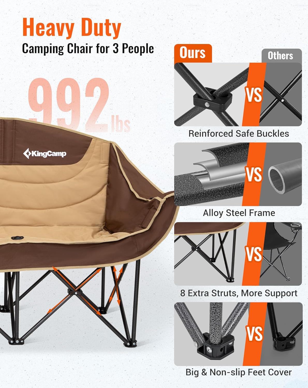 3 Seater Camping Sofa Chair 450KG Khaki