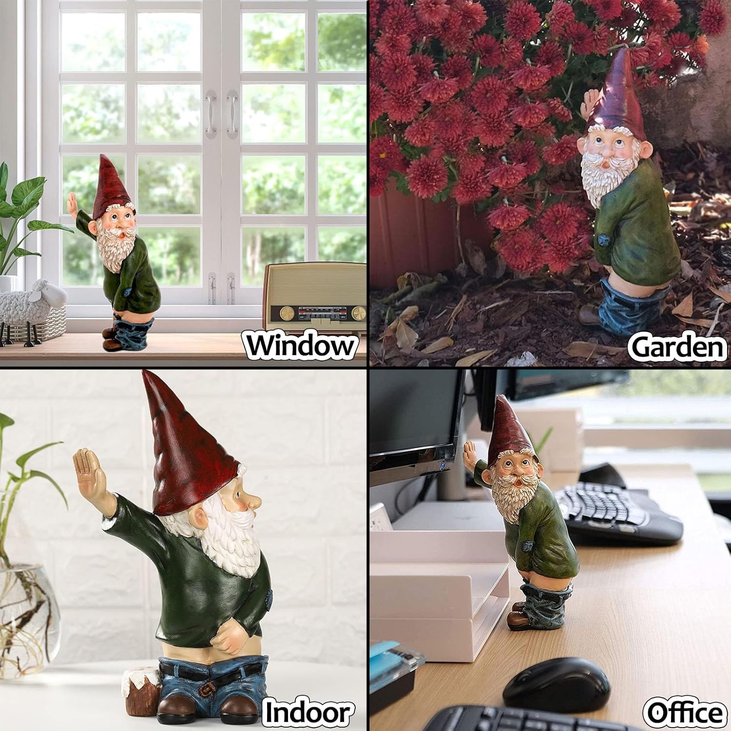 Funny Garden Gnome Statue Resin Waterproof Outdoor Decor 15cm