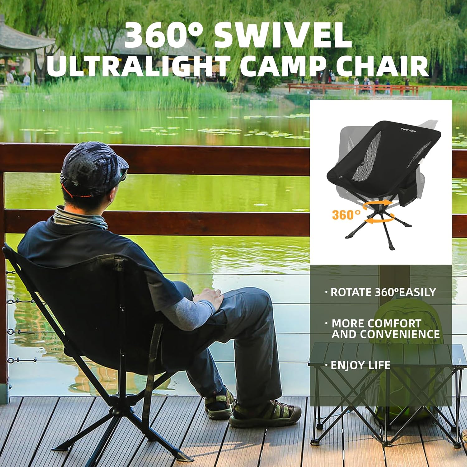 360 Swivel Camping Chair Lightweight Folding Seat