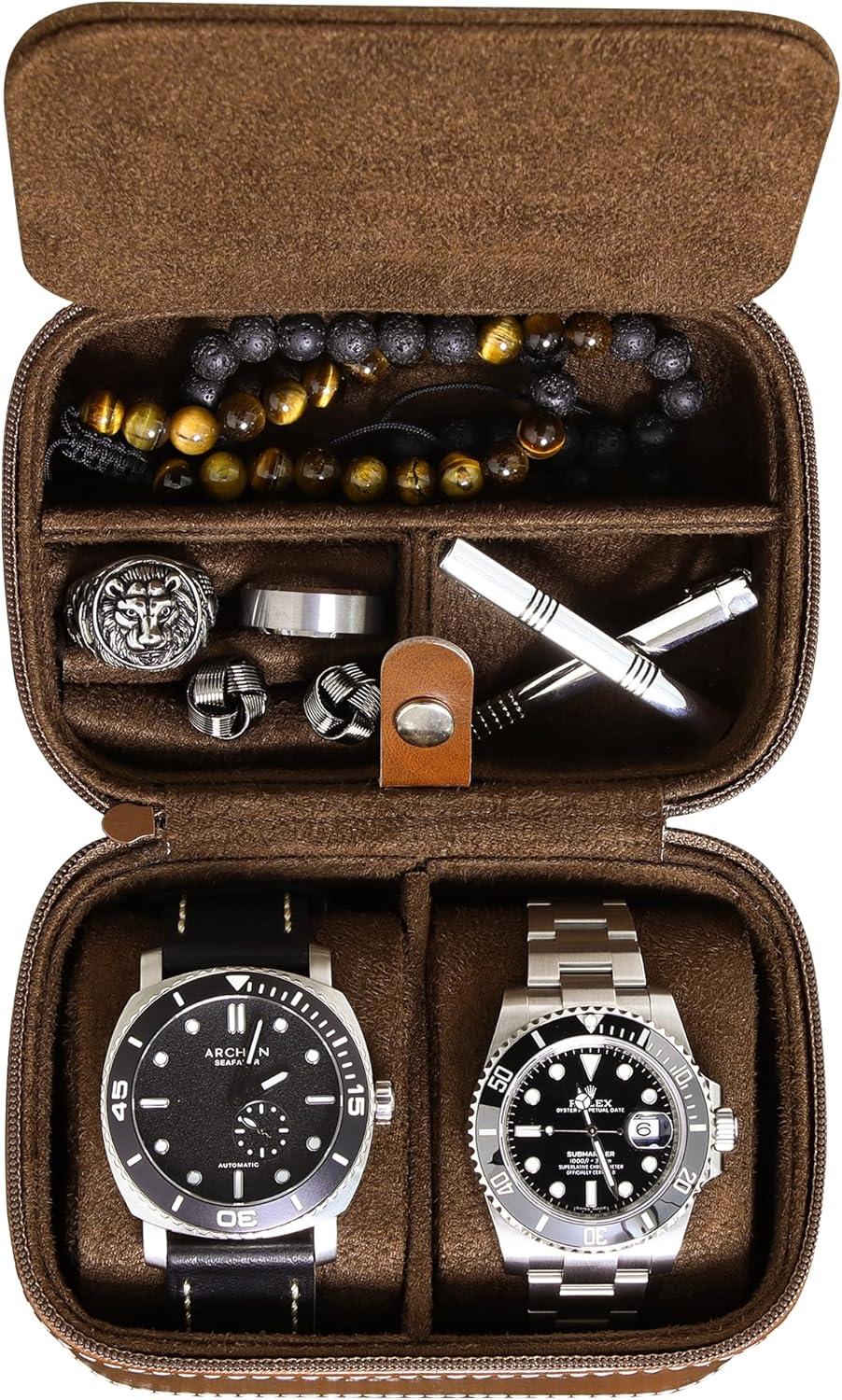 2 Slot Watch Travel Case Storage Organizer Brown