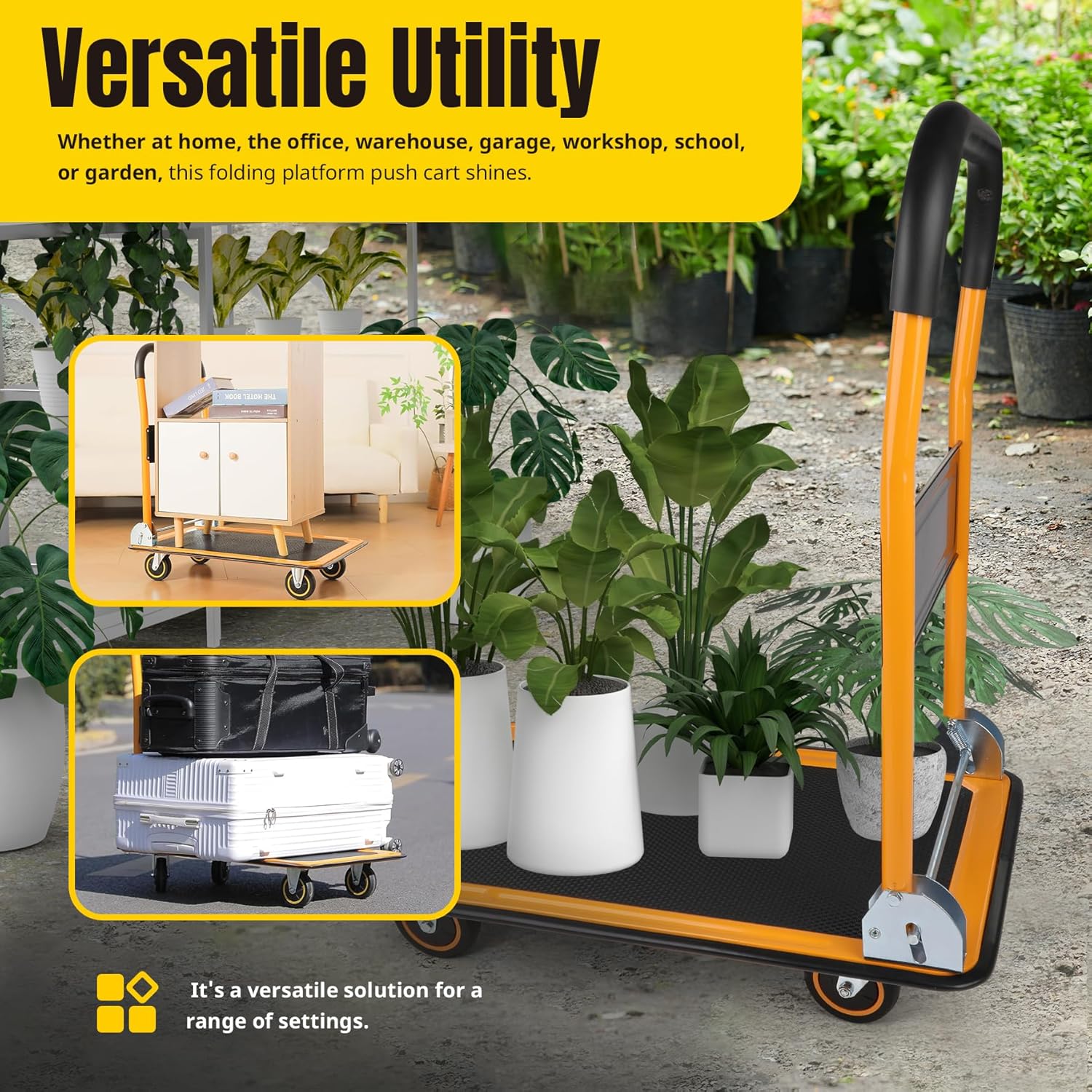 Foldable Platform Push Dolly 150KG Cart Black Yellow
