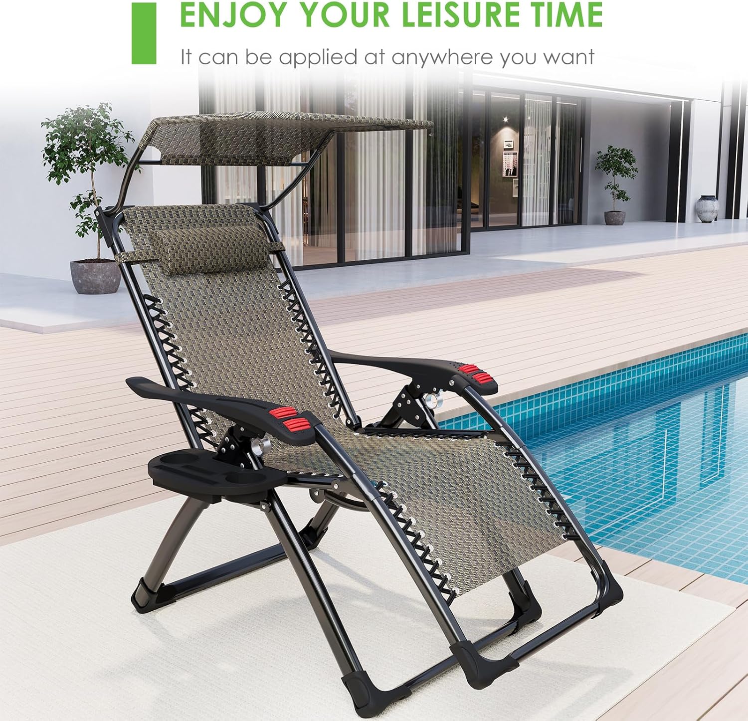 Zero Gravity Chair with Canopy Folding Recliner Black