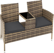 2 Seater Rattan Garden Bench with Table Patio Bistro Love Seat