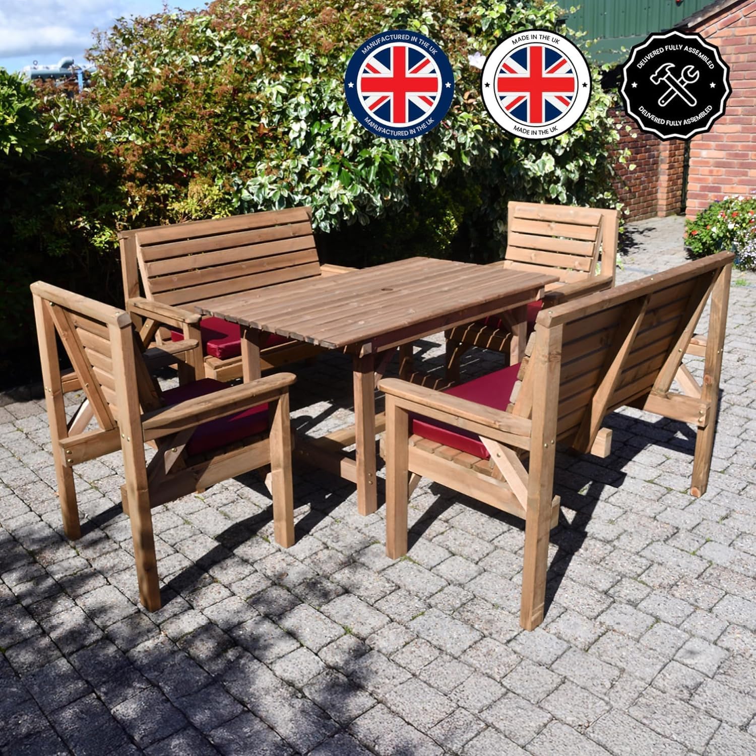 4FT Wooden Garden Dining Set Table with 2 Benches & 2 Chairs