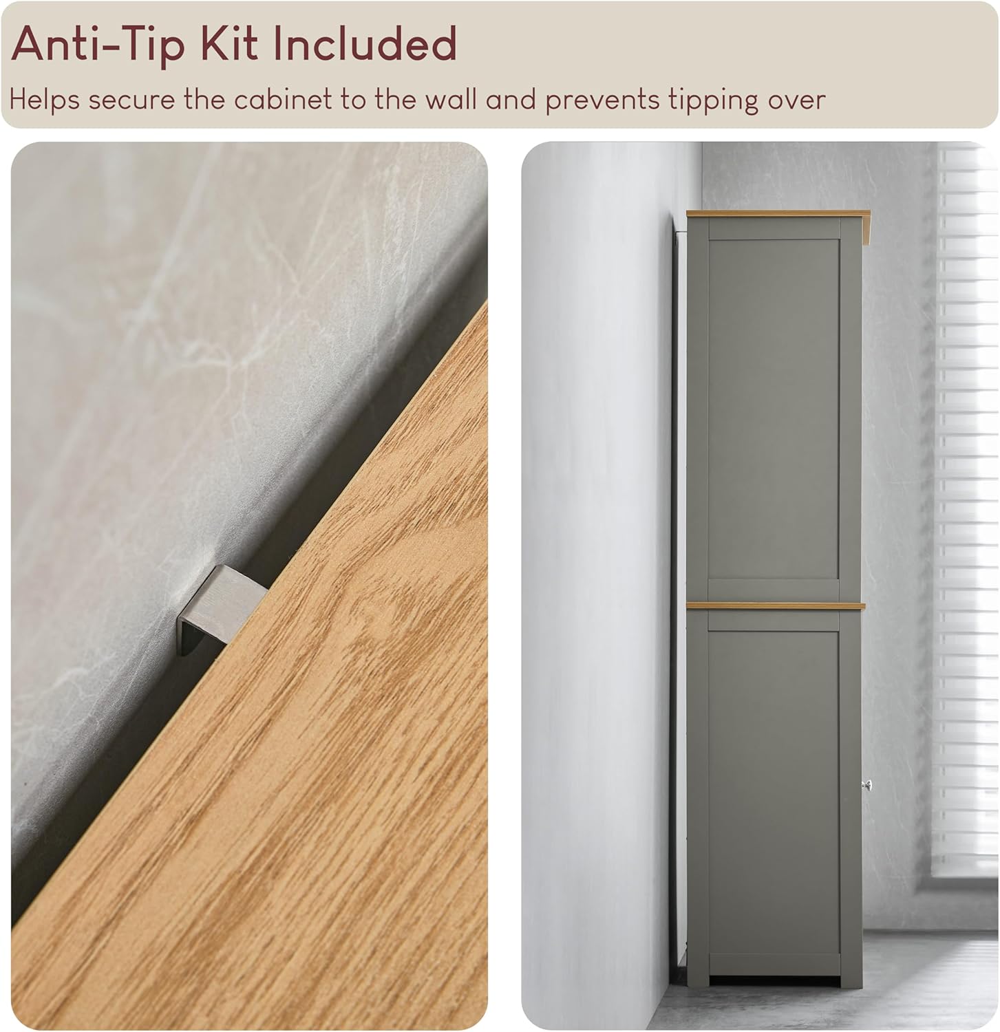 Grey Oak Tall Bathroom Cabinet Floor Standing Storage Unit