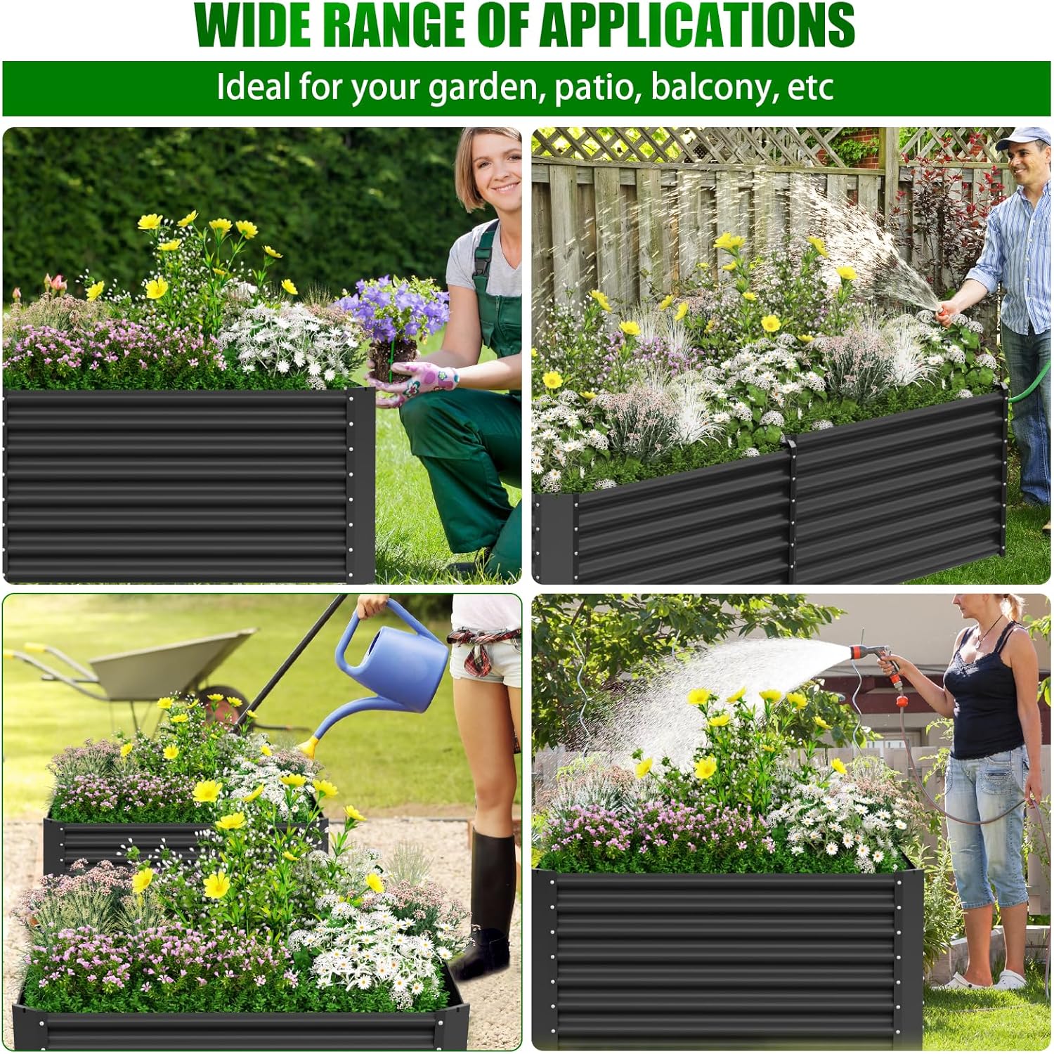 Large Metal Raised Garden Bed 122cm Black Steel Planter