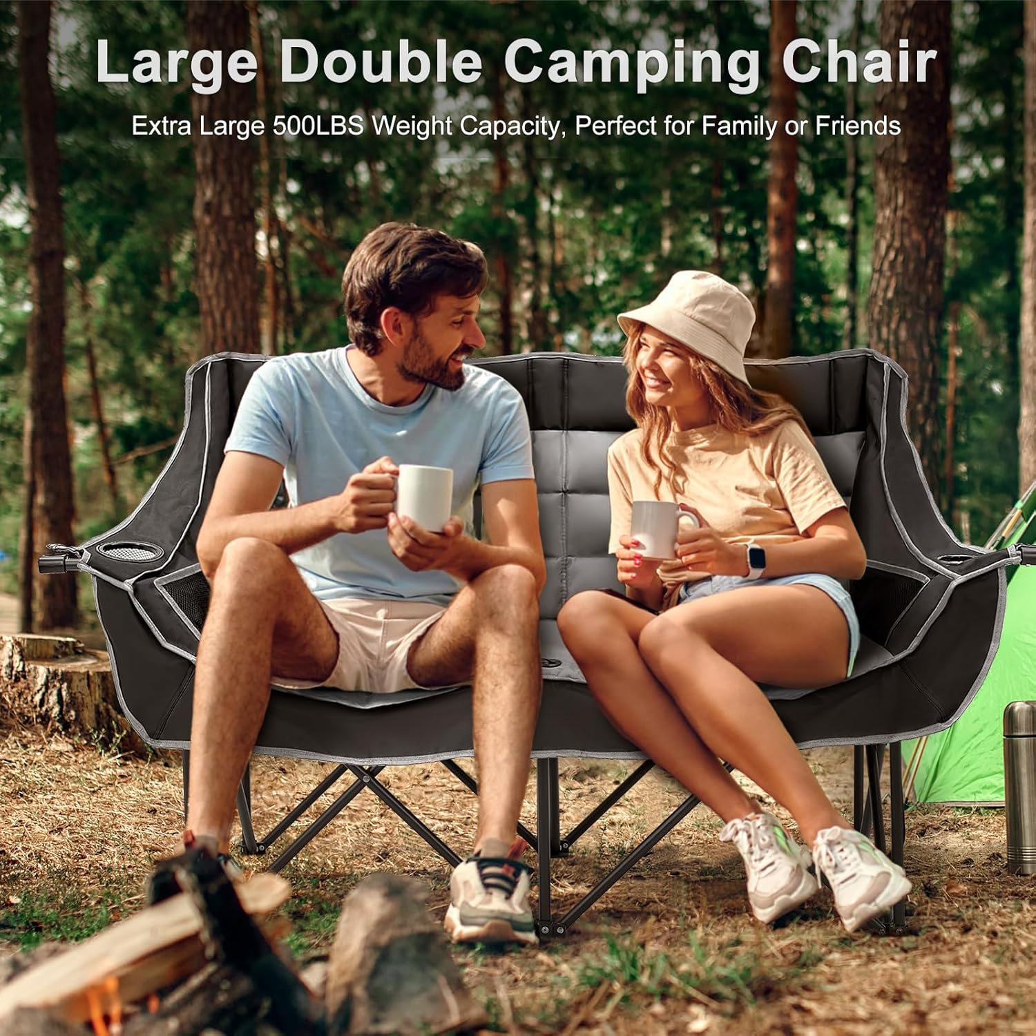 Oversized Double Folding Camping Loveseat Chair