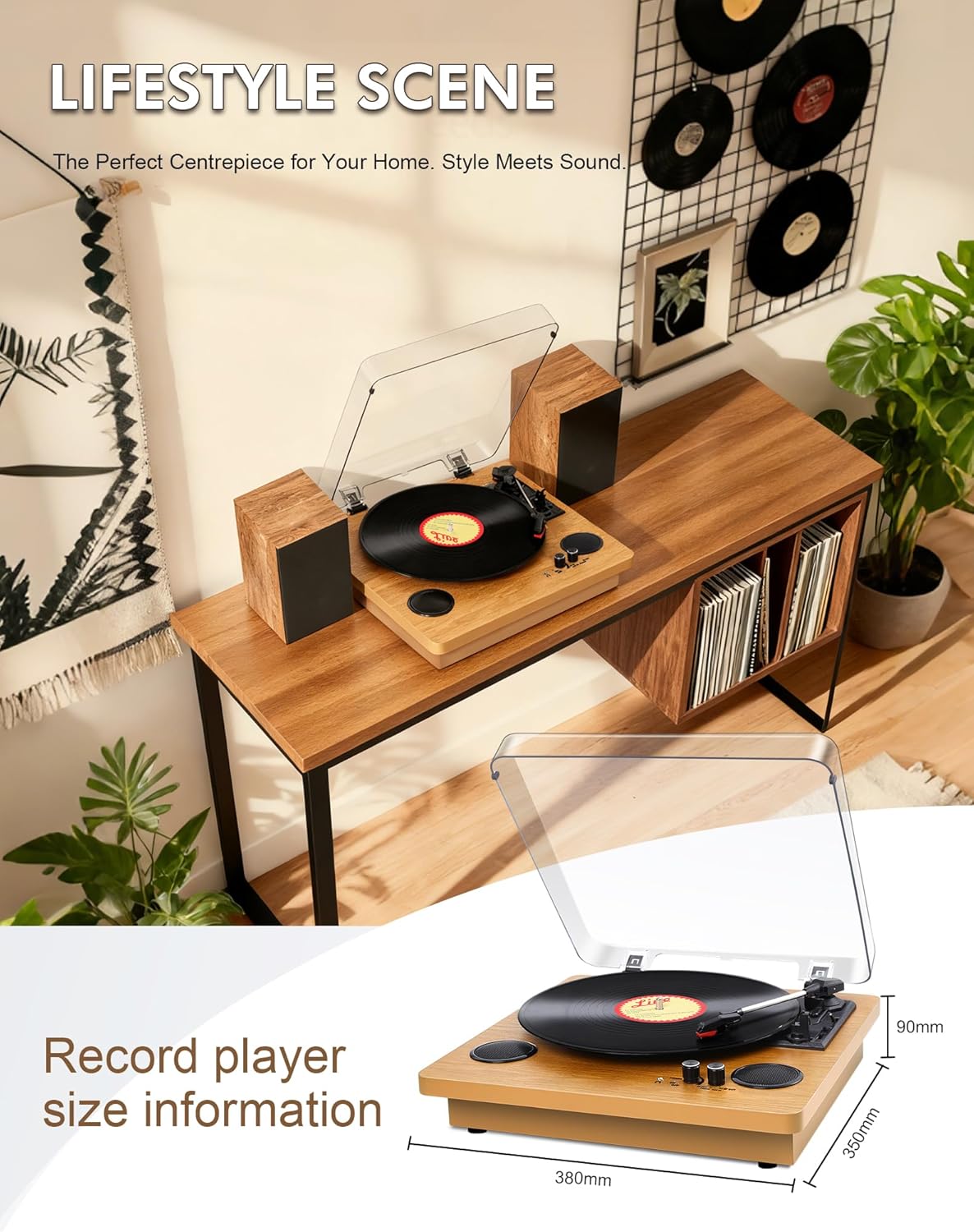 Portable 3-Speed Vinyl Record Player Bluetooth Turntable with Speakers