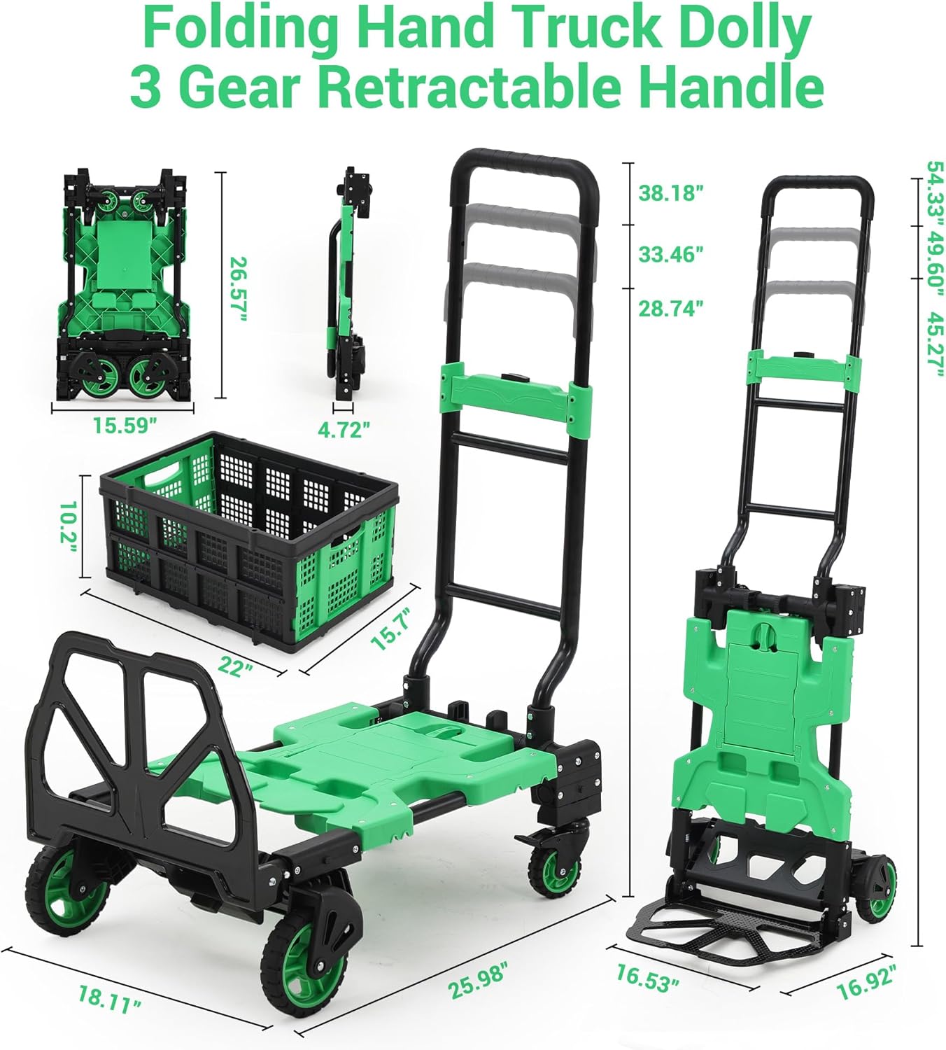 2 in 1 Folding Sack Truck Trolley 150KG Green Dolly