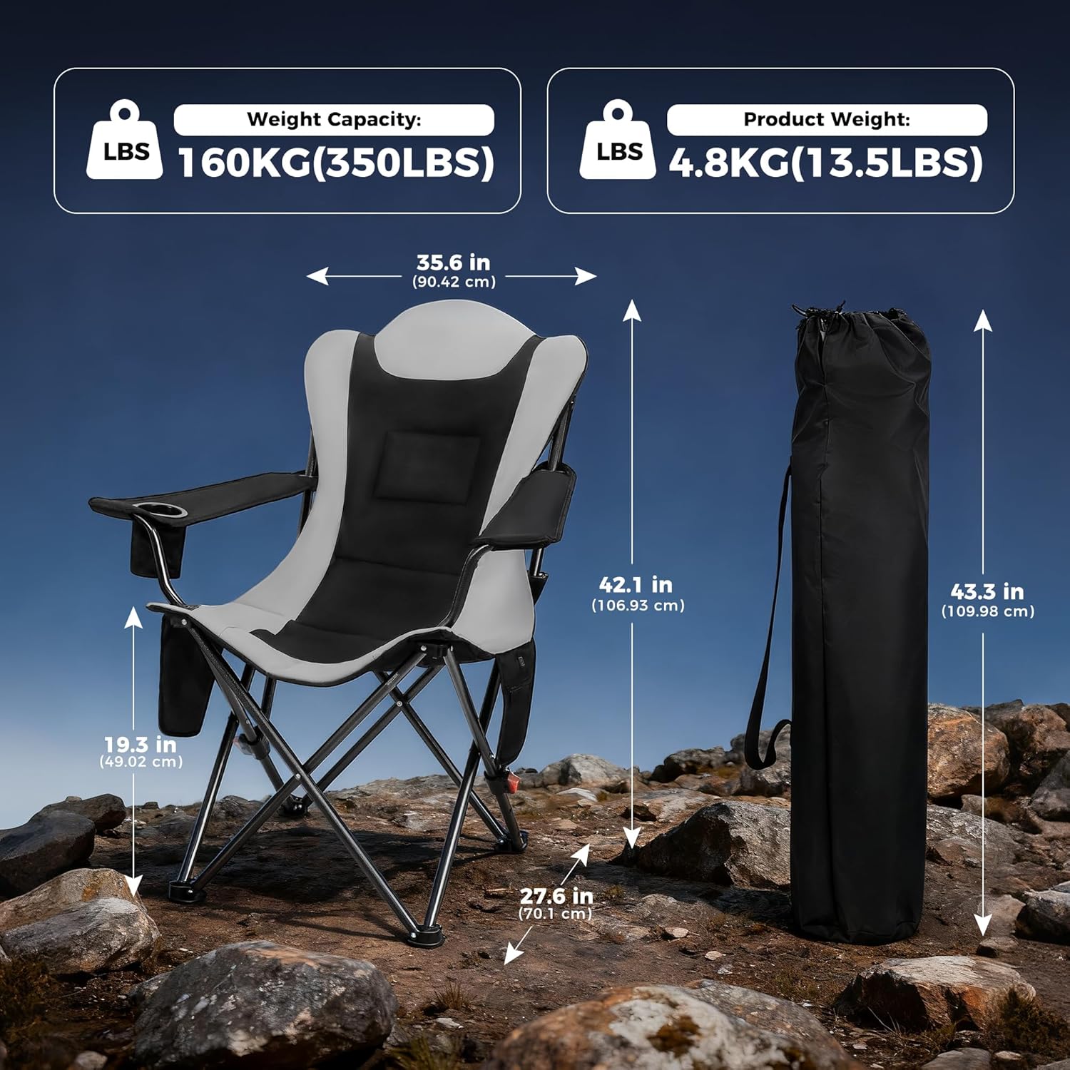 Heated Folding Camping Chair 159kg Reclining High Back