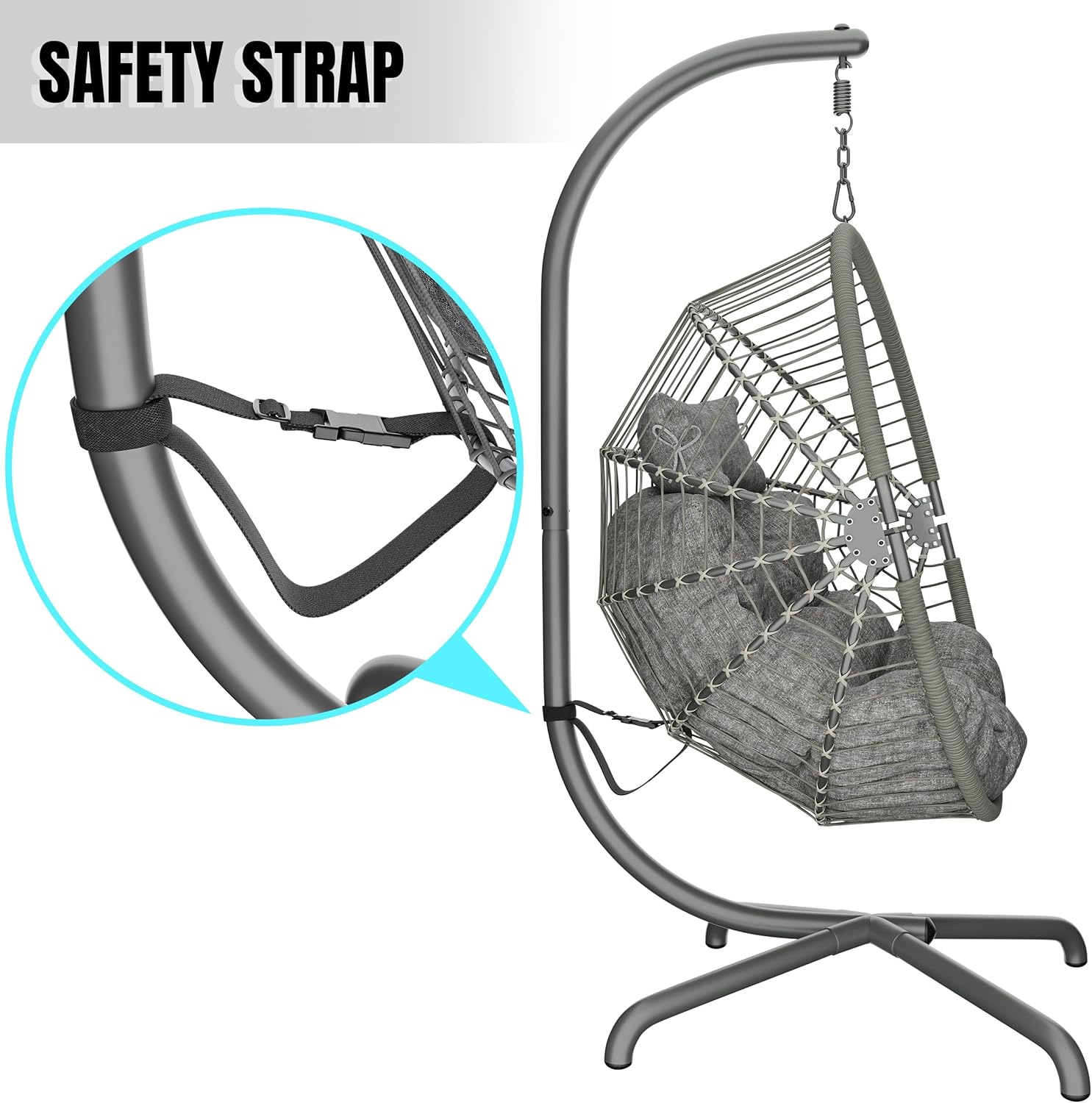 Light Grey Swing Egg Chair with Stand Cushion