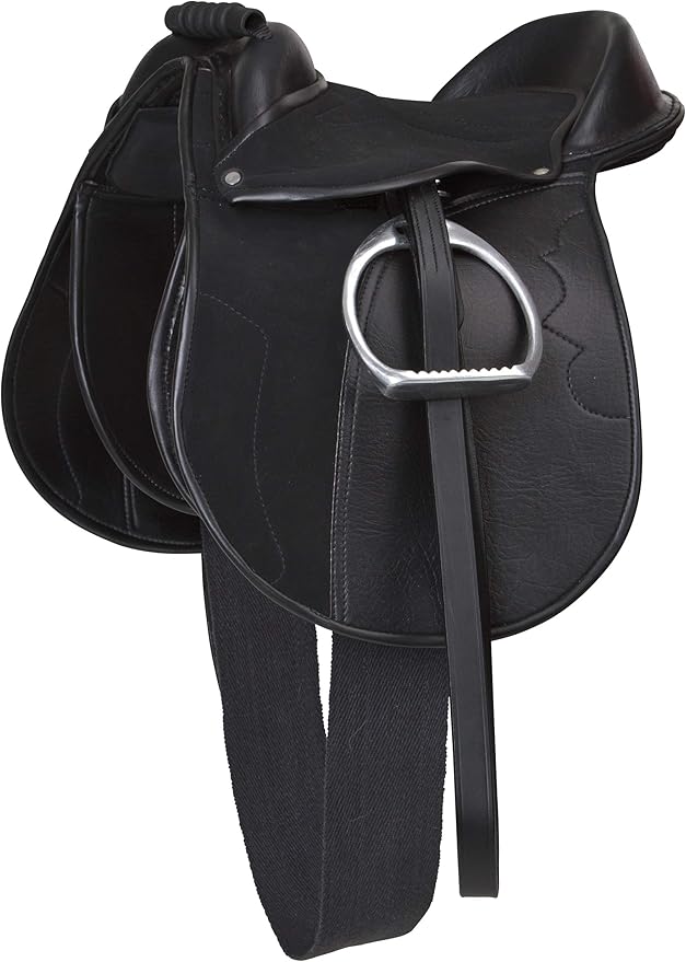 Synthetic Pony Saddle Set Black With Stirrups Straps