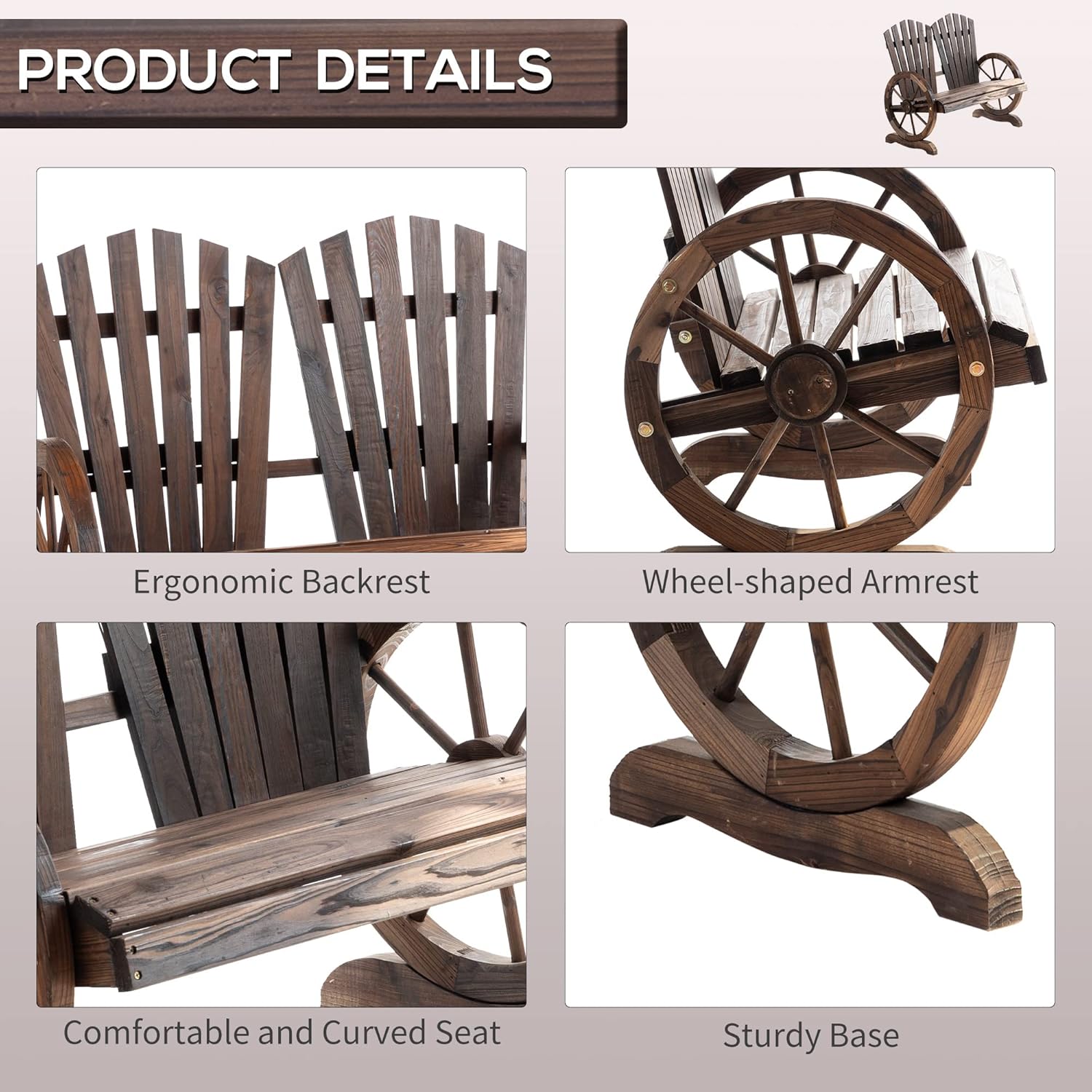 Adirondack 2 Seater Wooden Garden Bench Wagon Armrests
