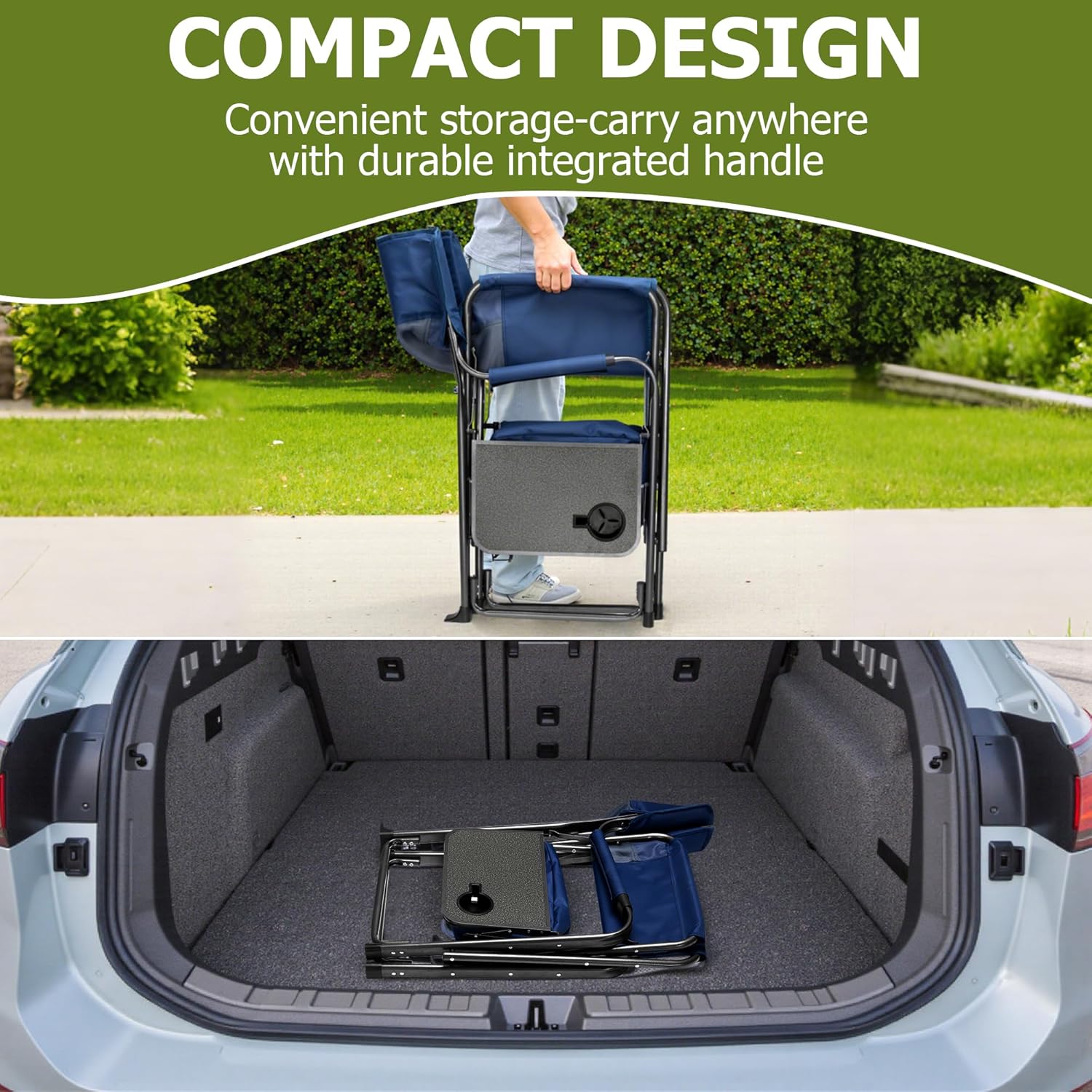 Oversized Folding Camping Chair with Cooler Side Table 400LB Blue
