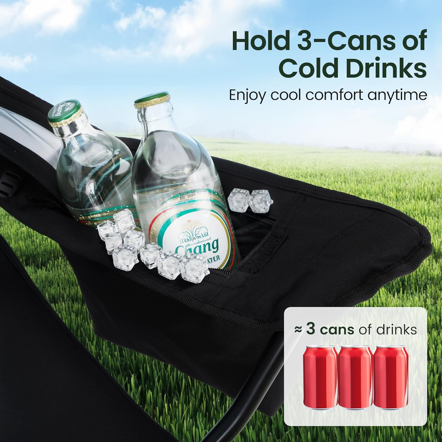 Camping Chairs 2 Pack Cooler Bag Cup Holder Black