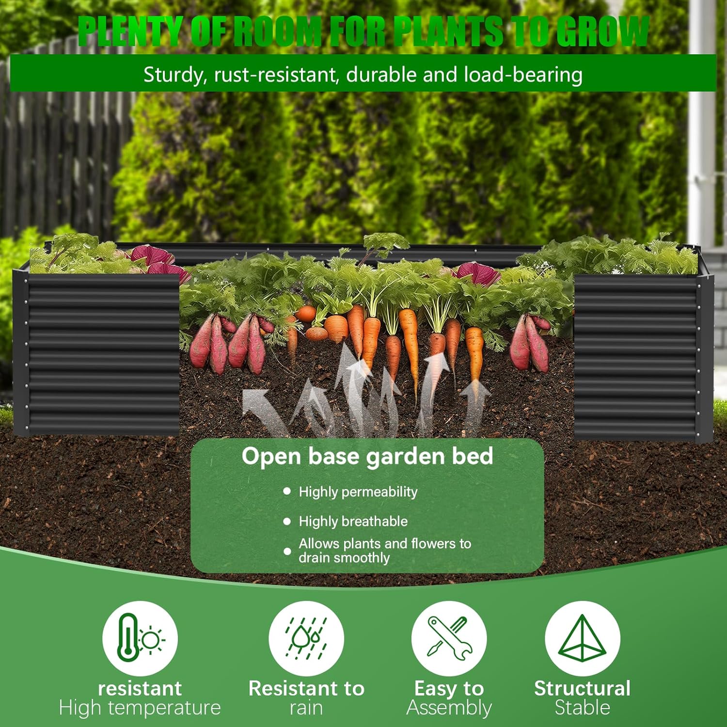 Extra Large Metal Raised Garden Bed 366cm Black Steel