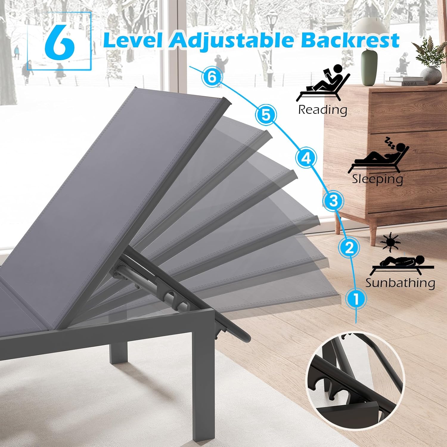 Garden Sun Lounger Adjustable Patio Chaise Recliner Grey Aluminum