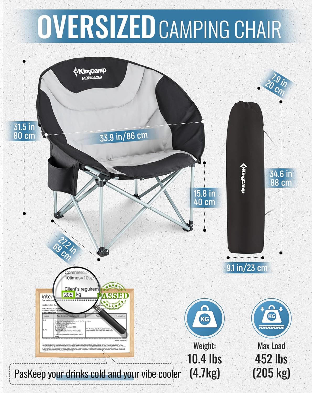 Moon Camping Chairs Set of 2 XXL Padded Folding Seats