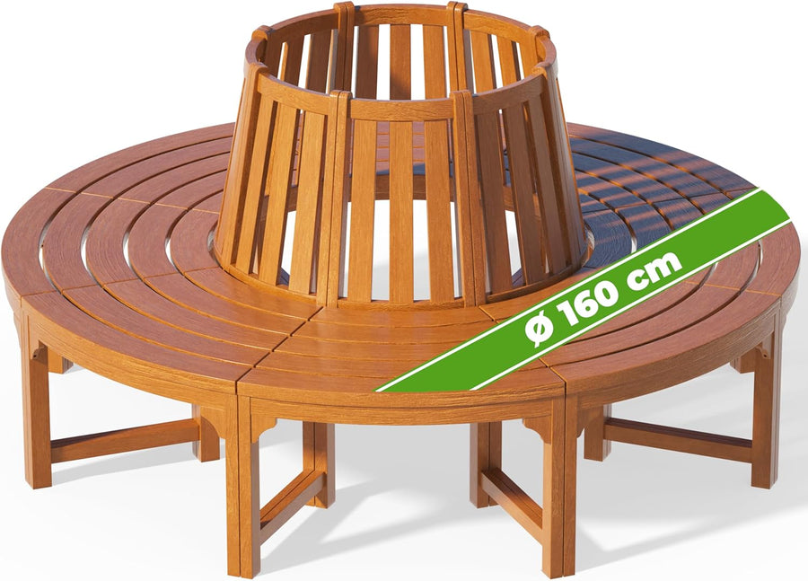 Circular Tree Garden Bench 160cm Eucalyptus Wood Outdoor Seat