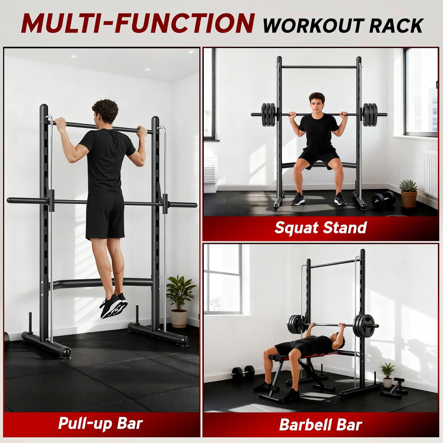 Smith Machine Squat Rack w Pull Up Bar Adjustable Barbell Stand Gym