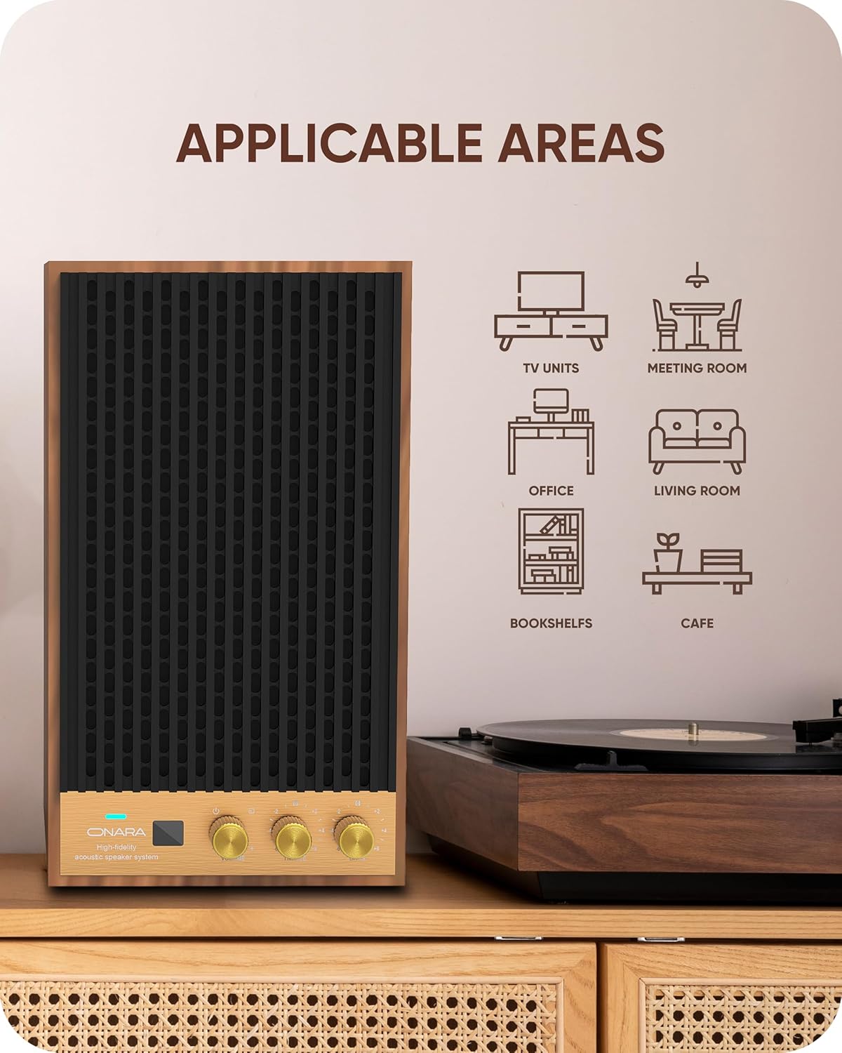 60W Bluetooth 5.3 Bookshelf Speakers Retro Wood HDMI ARC Optical USB
