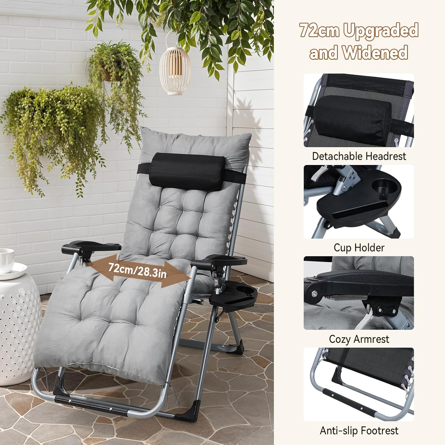 Zero Gravity Recliner Chair Wide Folding Sun Lounger Grey