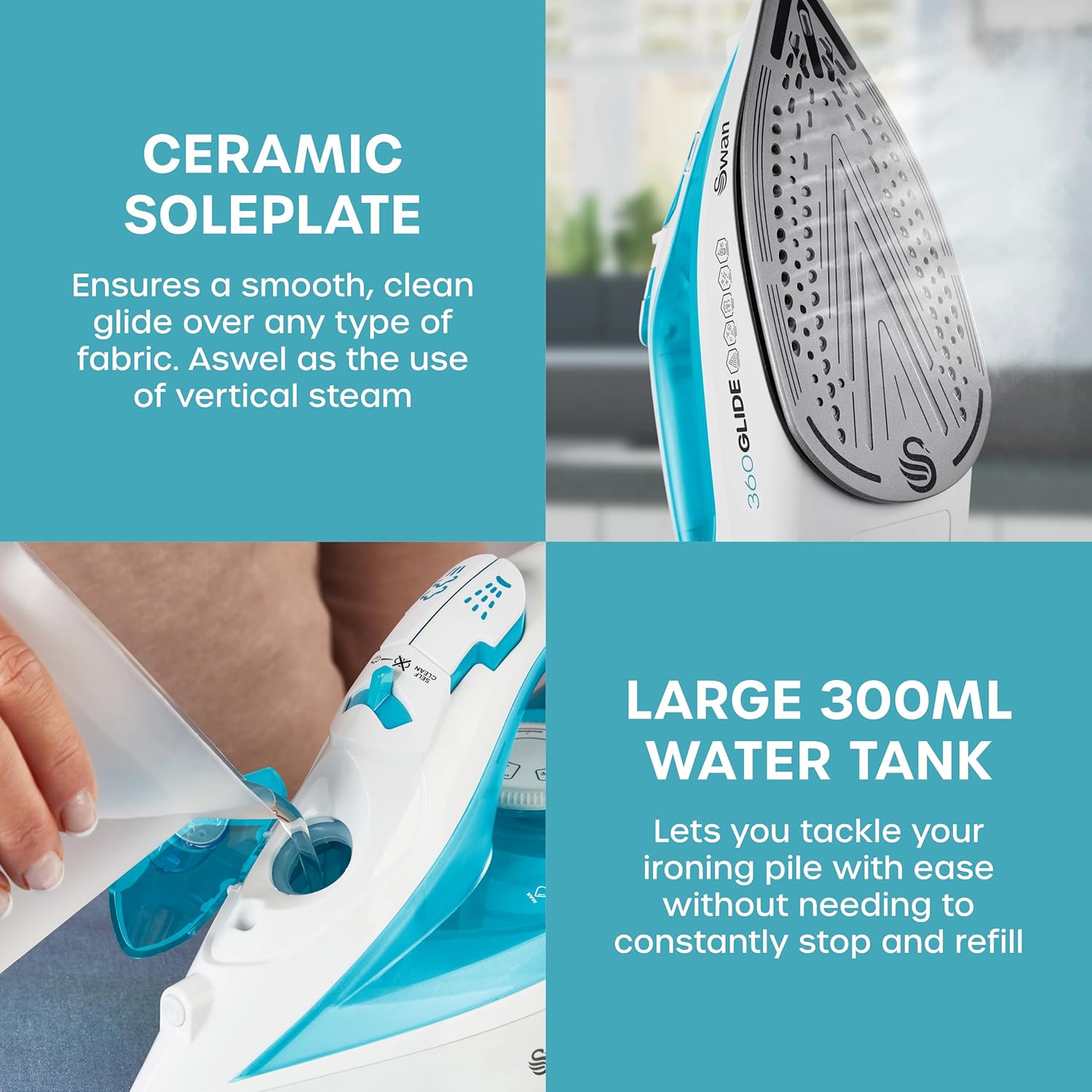 Cordless Steam Iron 2800W Ceramic Soleplate 2-in-1 Corded 300ml Tank