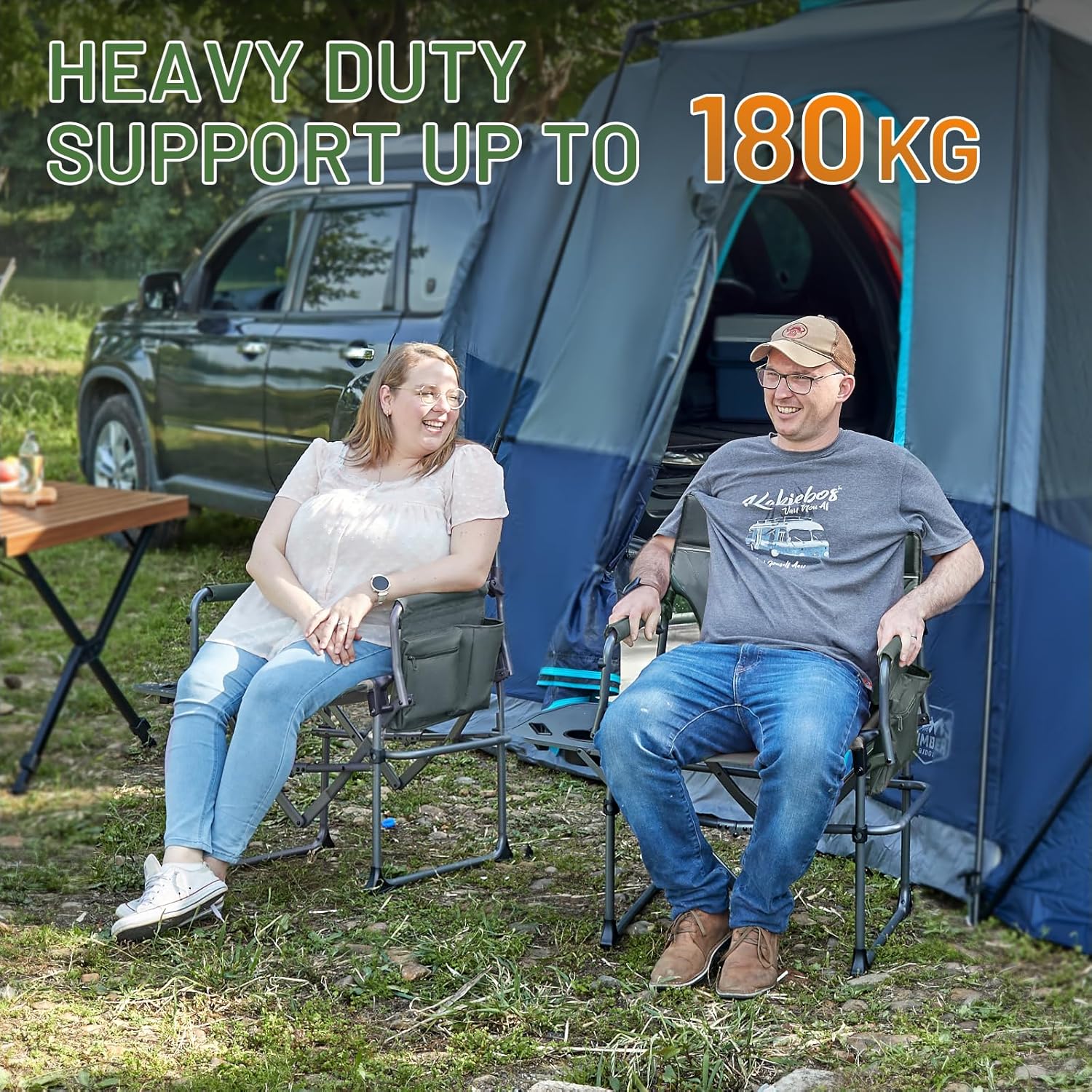 2 Pack Heavy Duty Folding Directors Camping Chairs Grey
