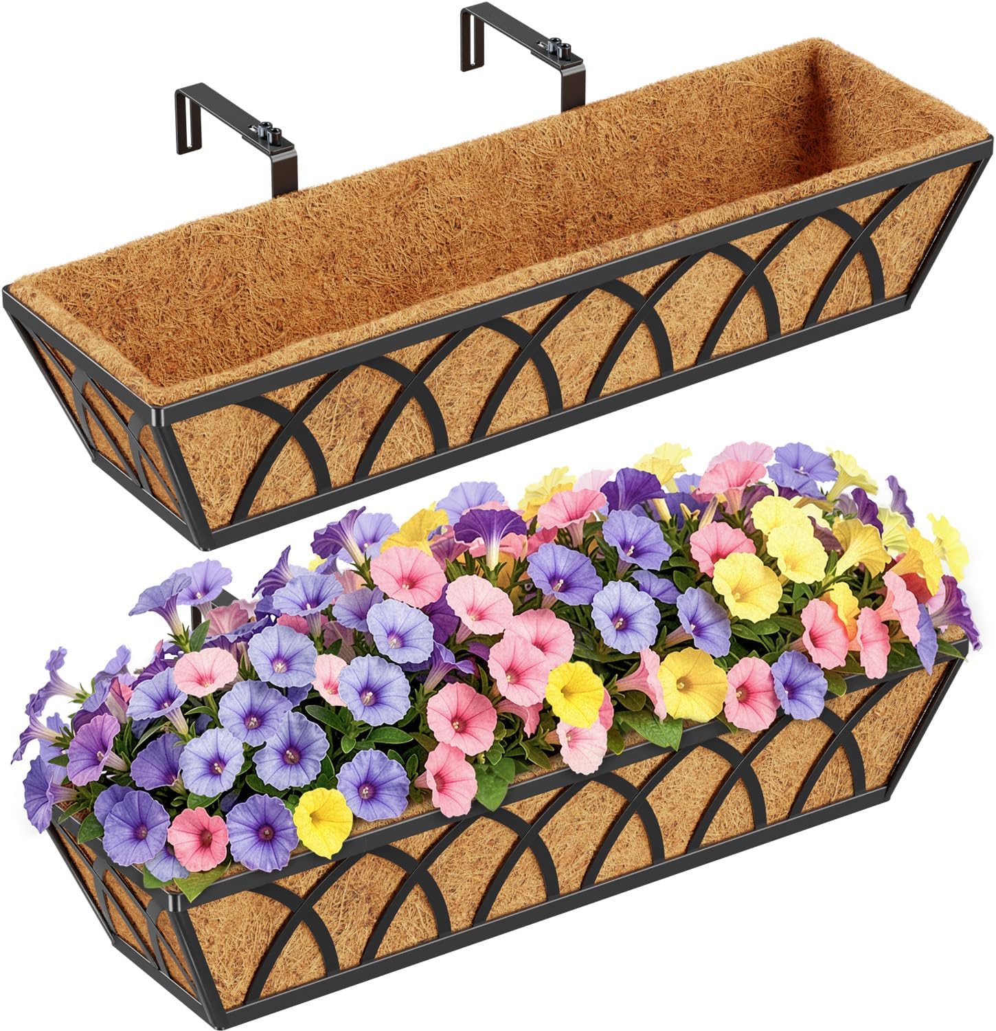 Window Box Planters 24in Set 6 Hanging Metal Trough Coco Liner