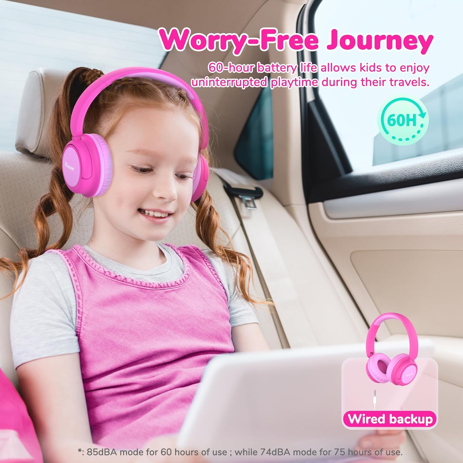 Kids Bluetooth Headphones Safe Volume 60 Hour Battery With Mic