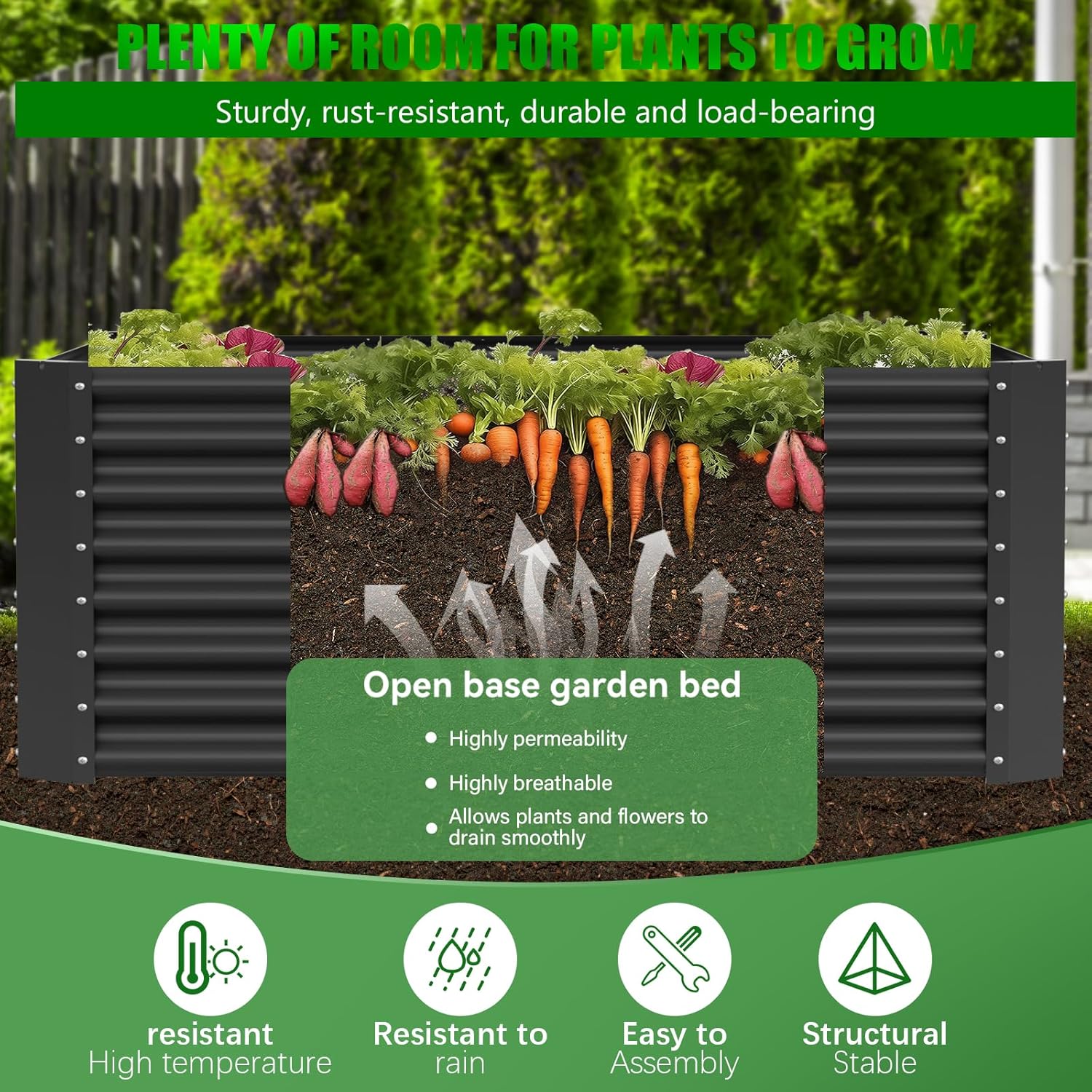 Large Metal Raised Garden Bed 183cm Black Steel Planter