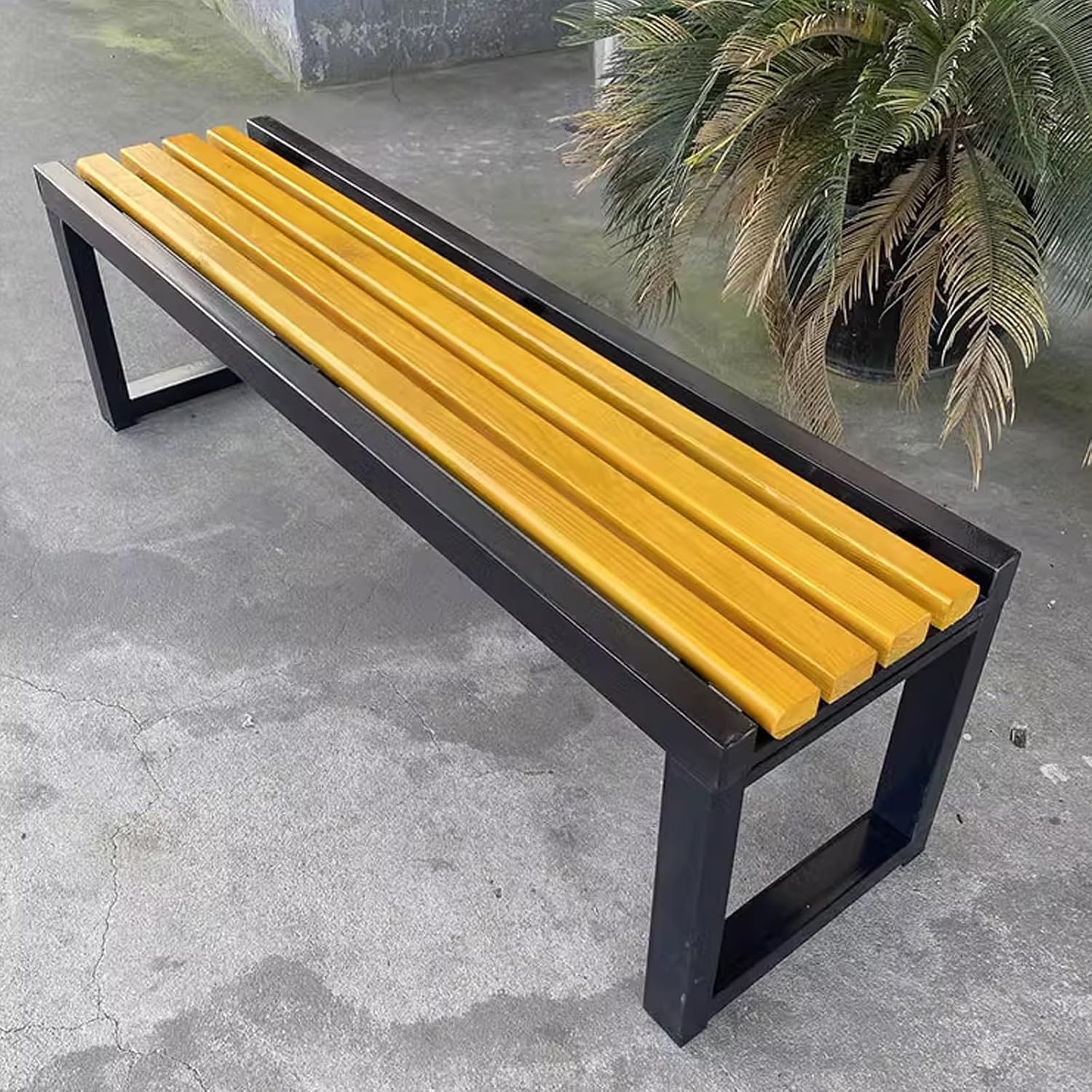 Wood Metal Garden Bench 120cm Outdoor Patio Seat Weatherproof