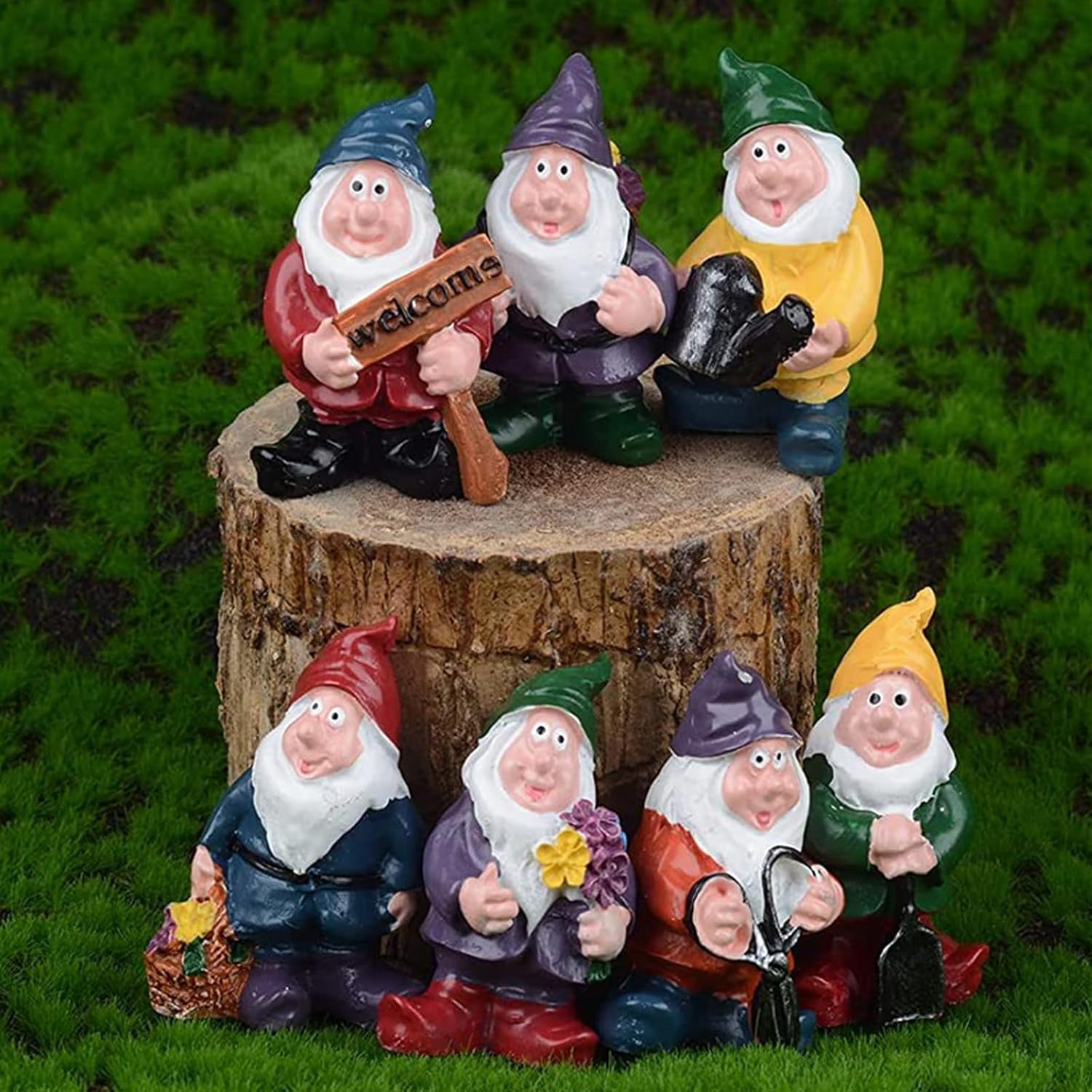 7Pcs Mini Garden Gnomes Set Fairy Micro Landscape Resin Decor