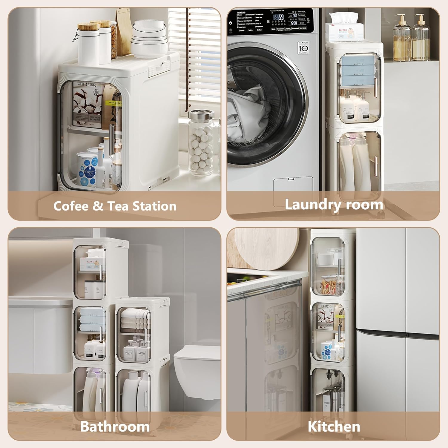 3 Tier Slim Storage Cabinet Foldable Bathroom Organizer Unit