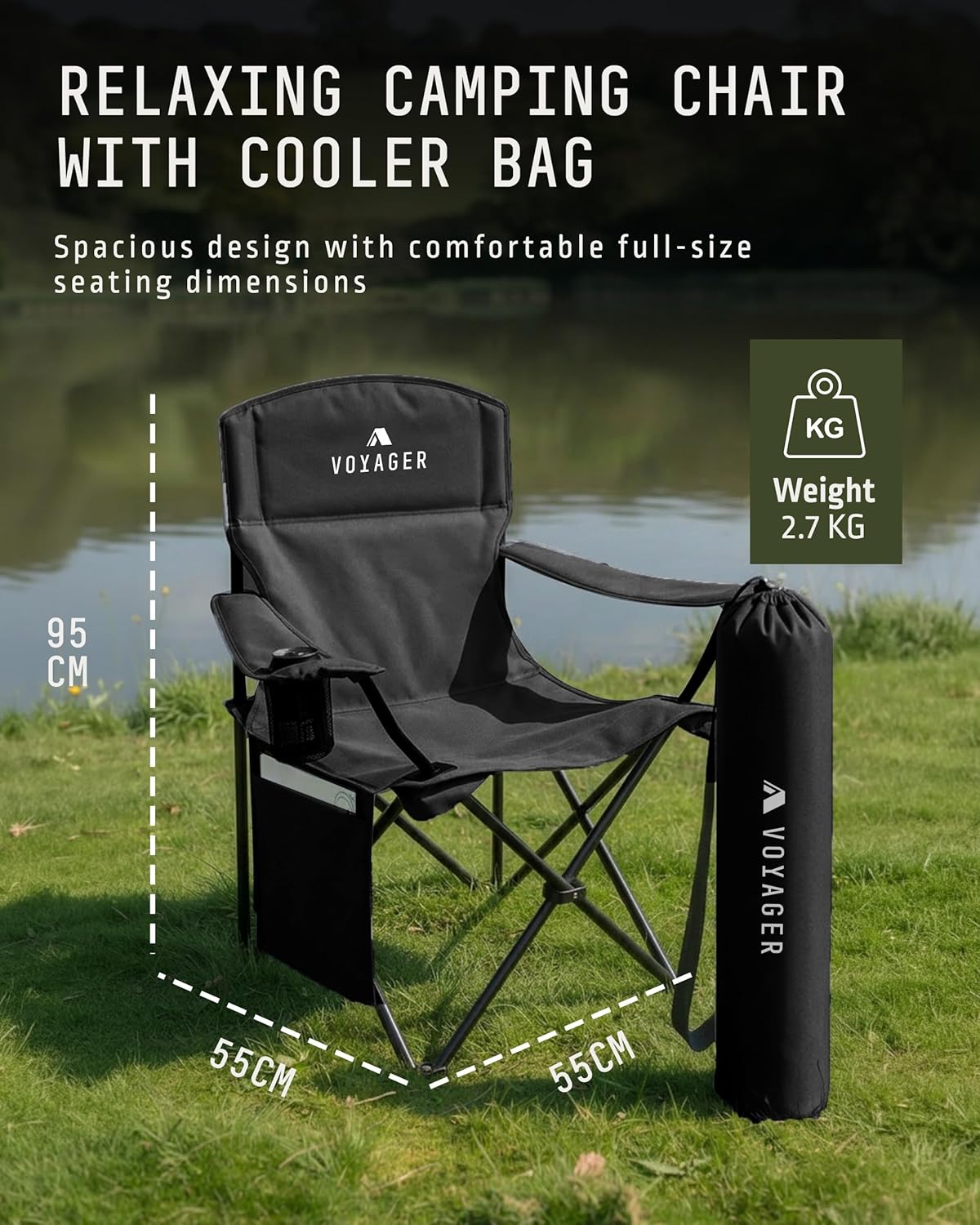 Folding Camping Chair 2 Pack Lightweight Cup Holder Black