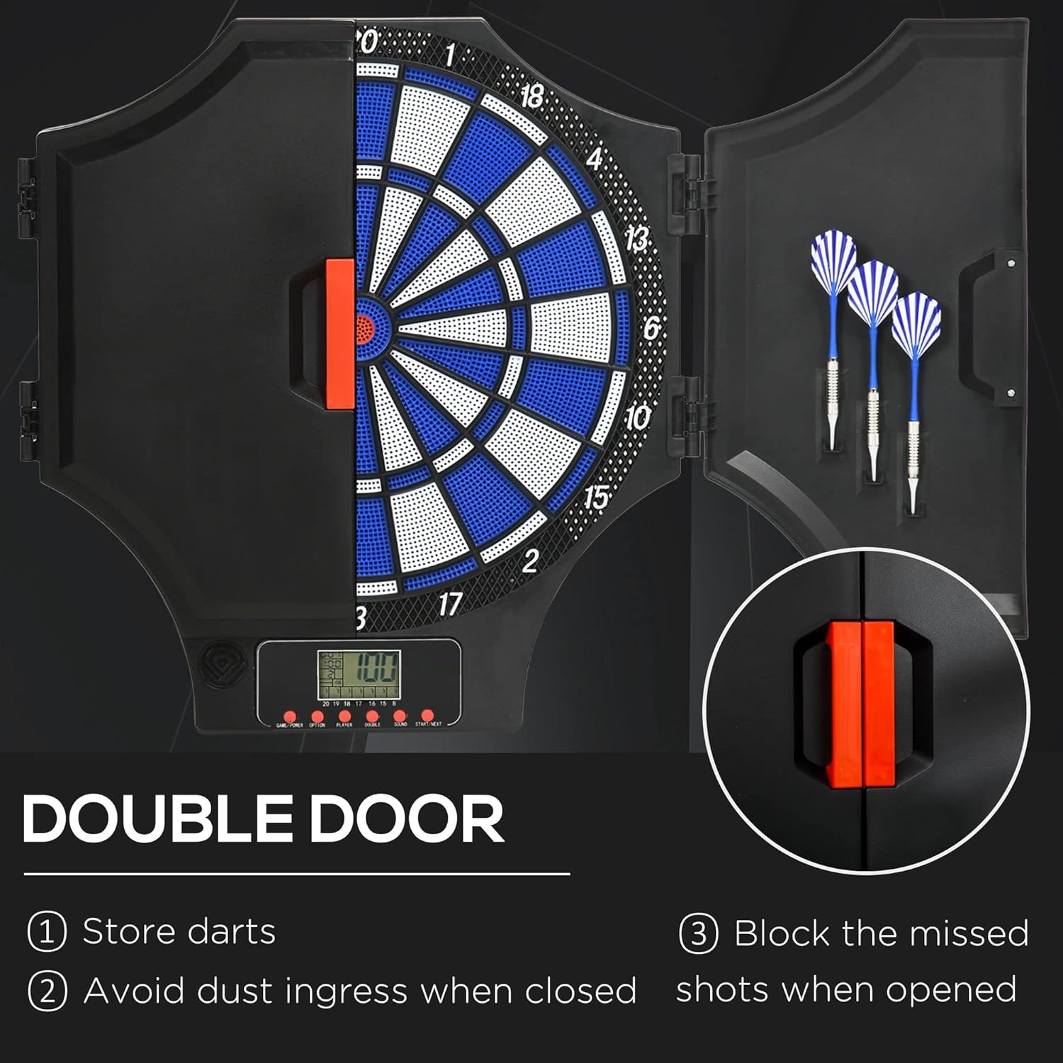 Electronic Dartboard Cabinet Set LCD Scoring 31 Games 6 Darts