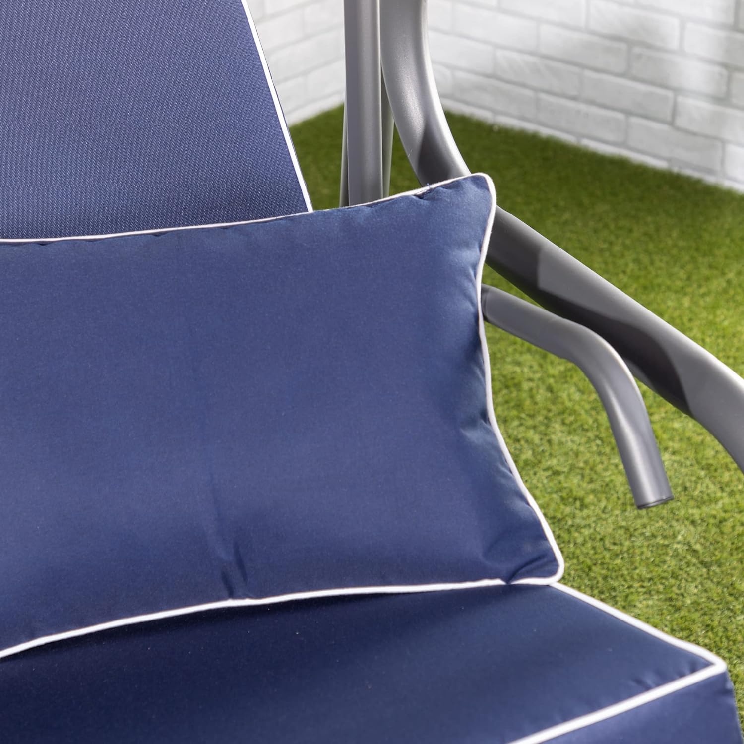 3 Seater Reclining Garden Swing Bed Navy Canopy Cushions 250kg