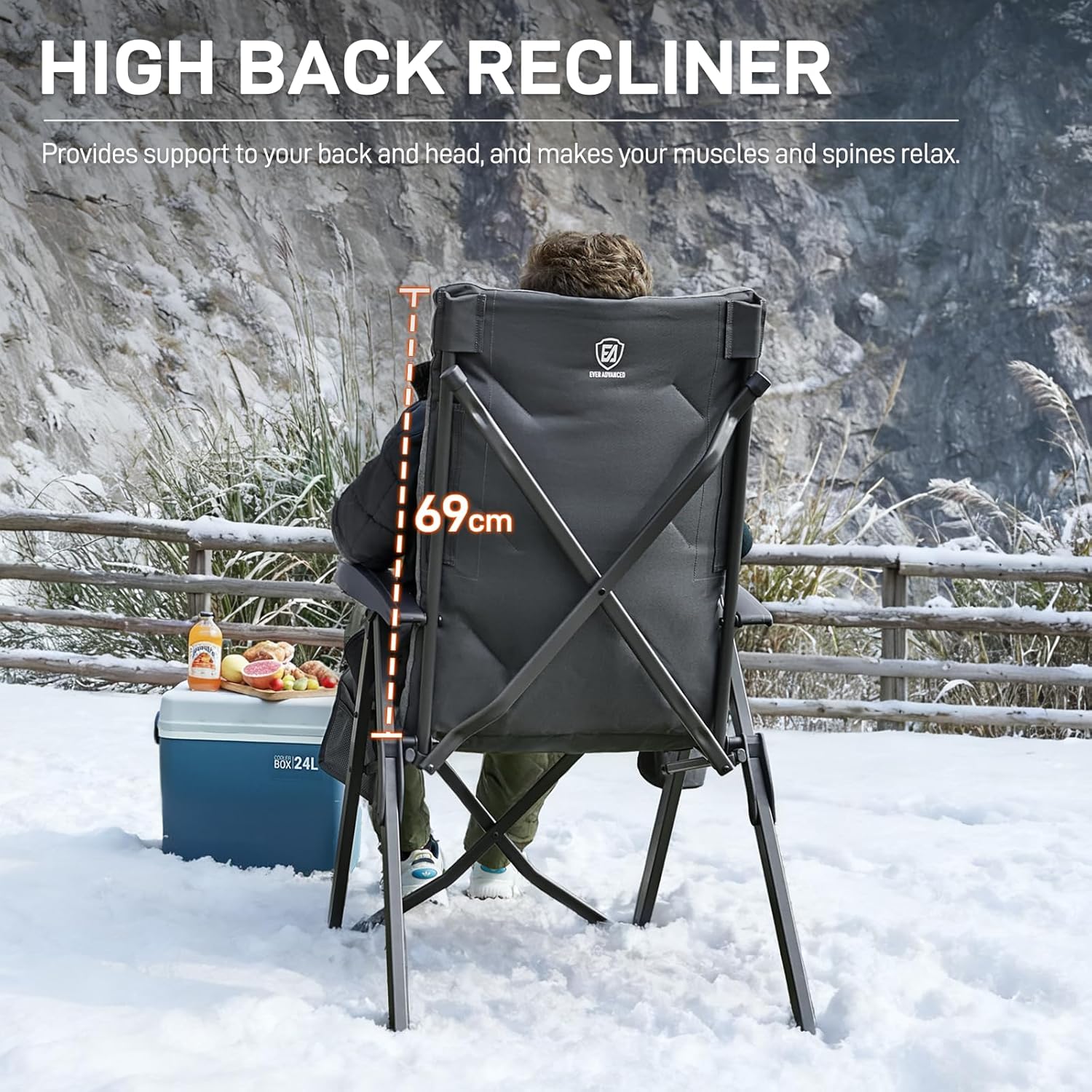 Heated Reclining Camping Chair 150kg High Back Padded