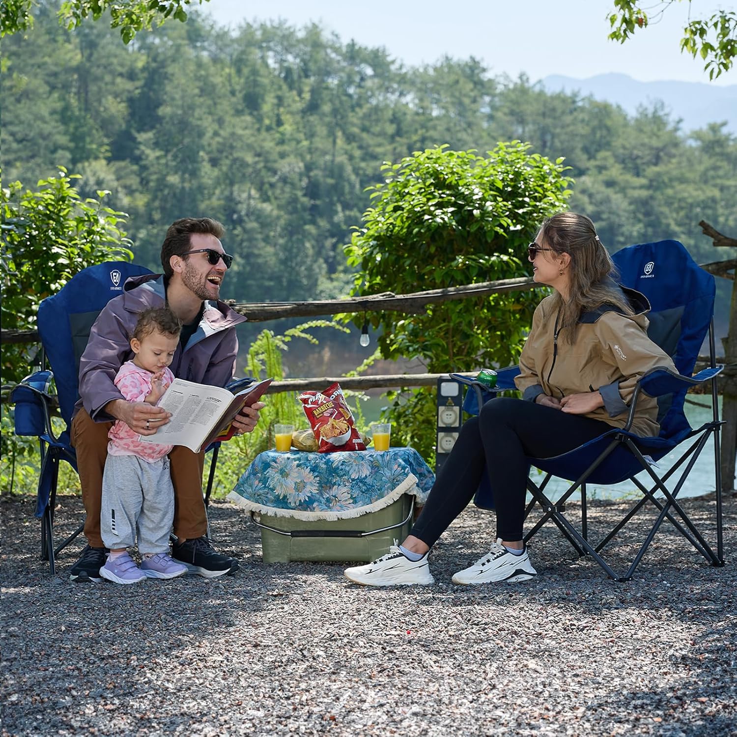 Portable Heavy Duty Camping Chair with High Back Cup Holder Blue
