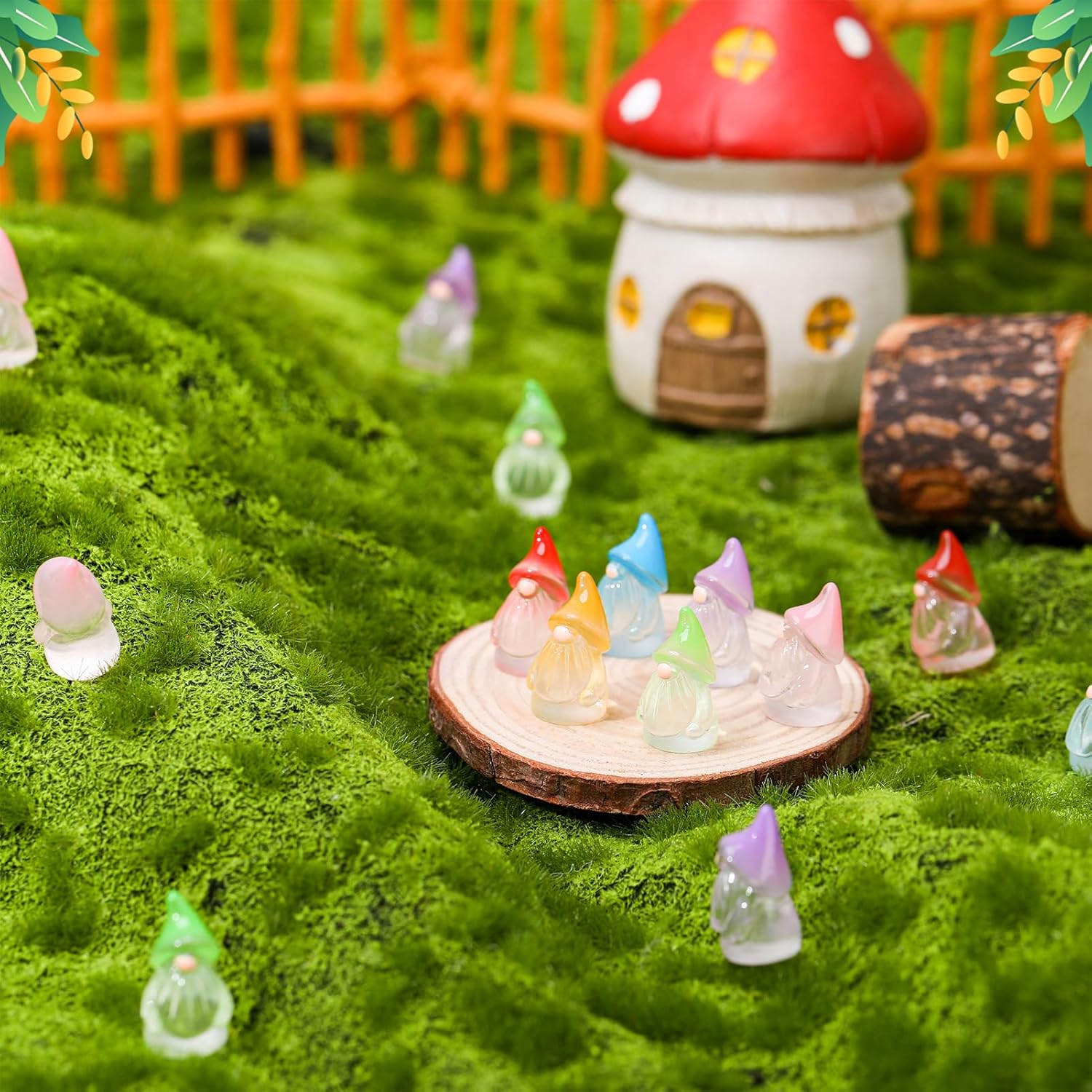 30pcs Mini Gnome Figurines Glow Resin Fairy Garden Decor Set