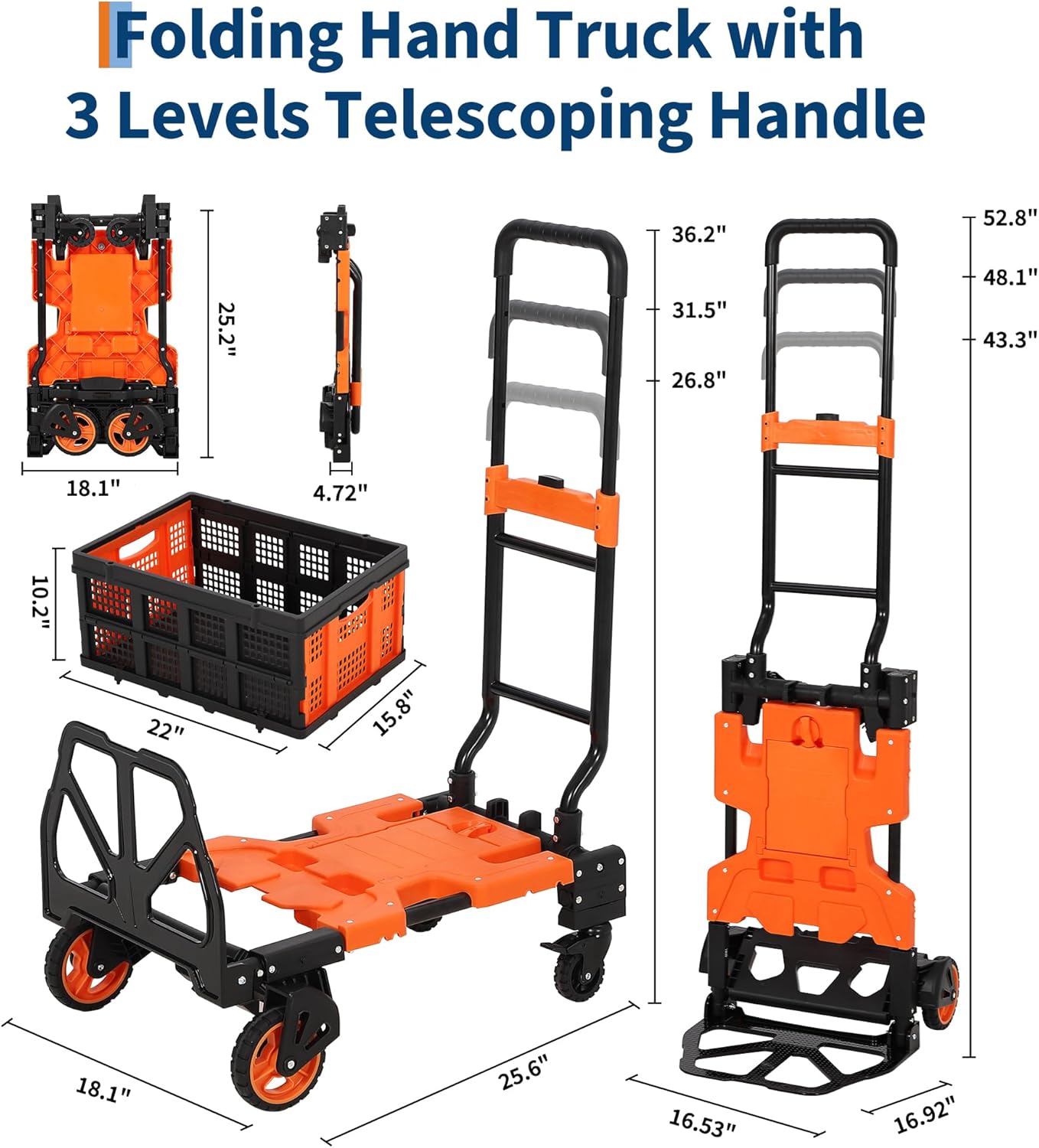 2 in 1 Folding Sack Truck Trolley 150KG Telescopic Handle