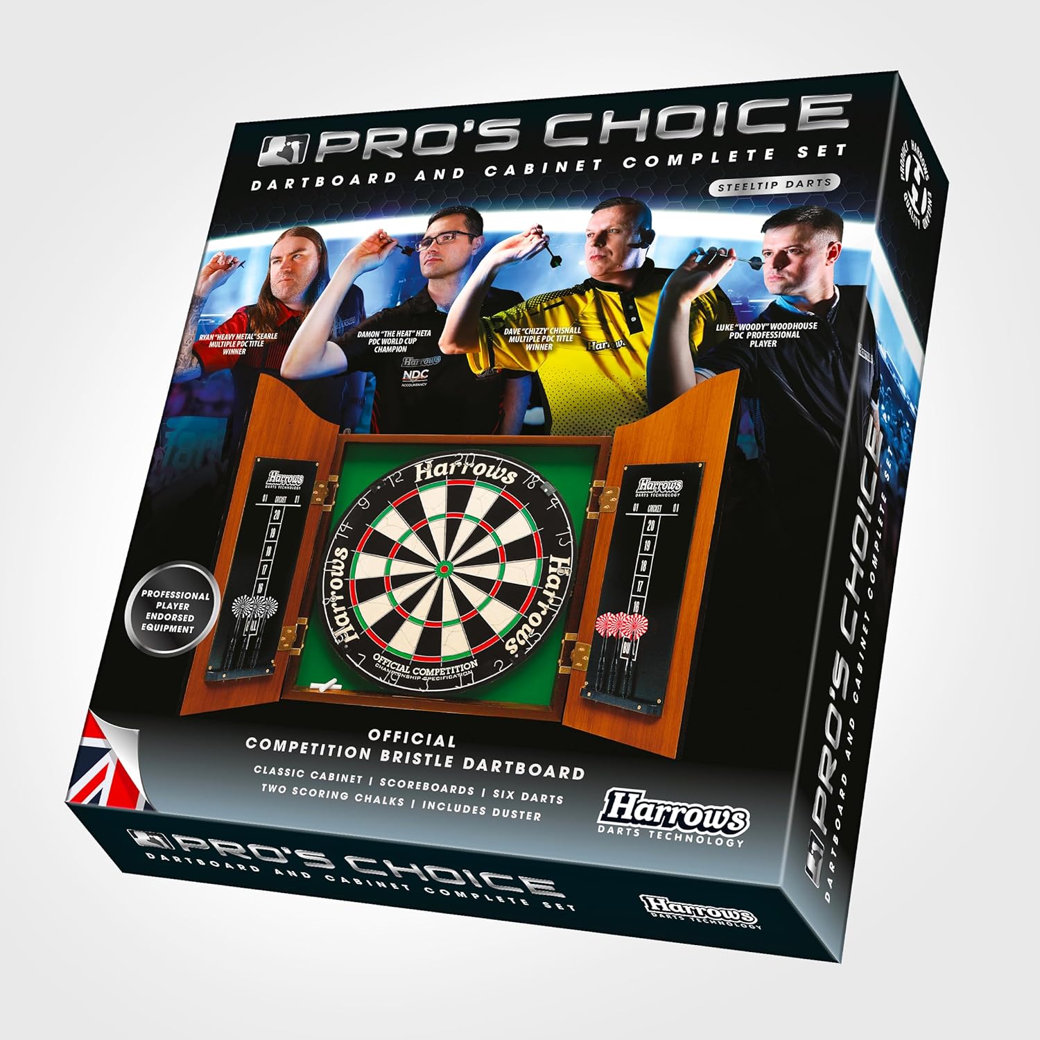 Dart Board Cabinet Set Wood Scoreboard 6 Steel Tip Darts Kit