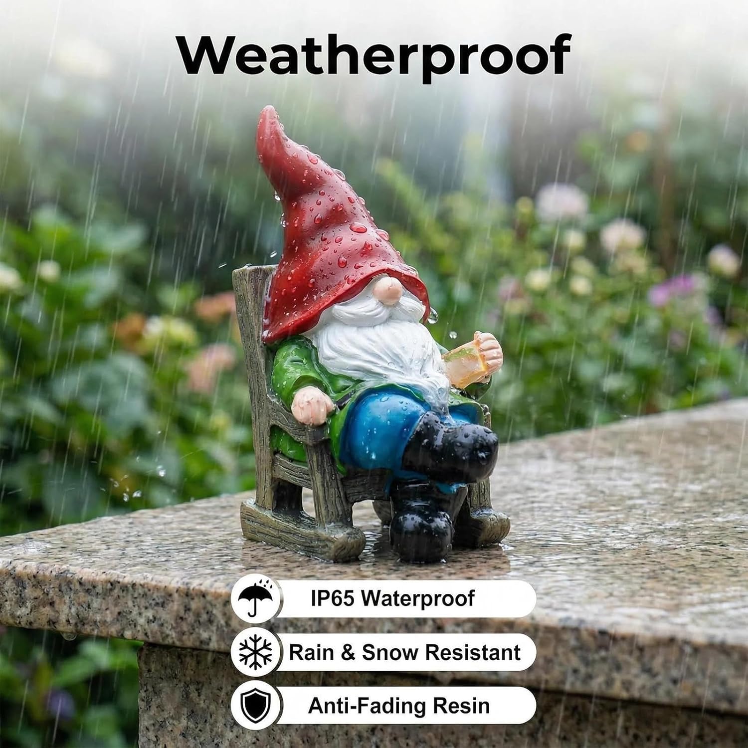Solar Gnome Garden Statue LED Light Outdoor Coffee Cup Decor