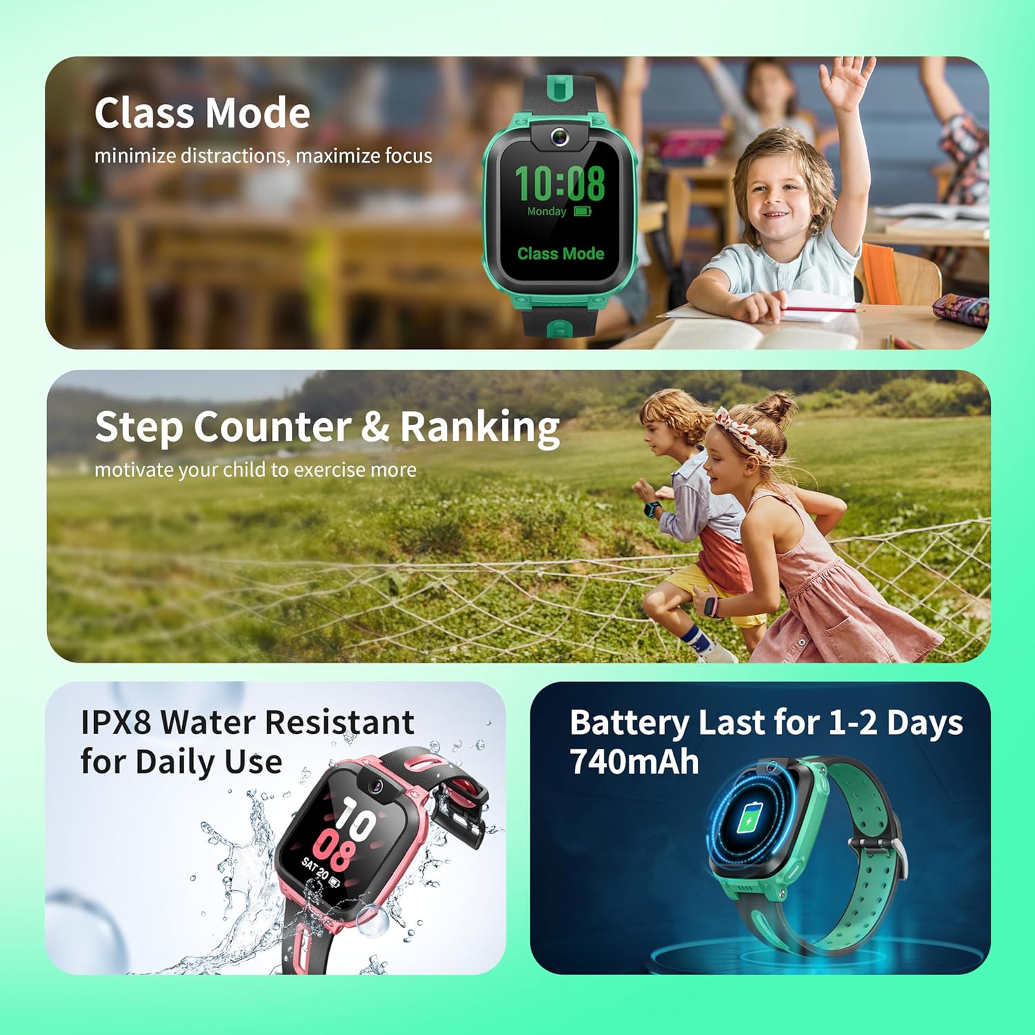 Kids 4G Smart Watch GPS Video Call Green