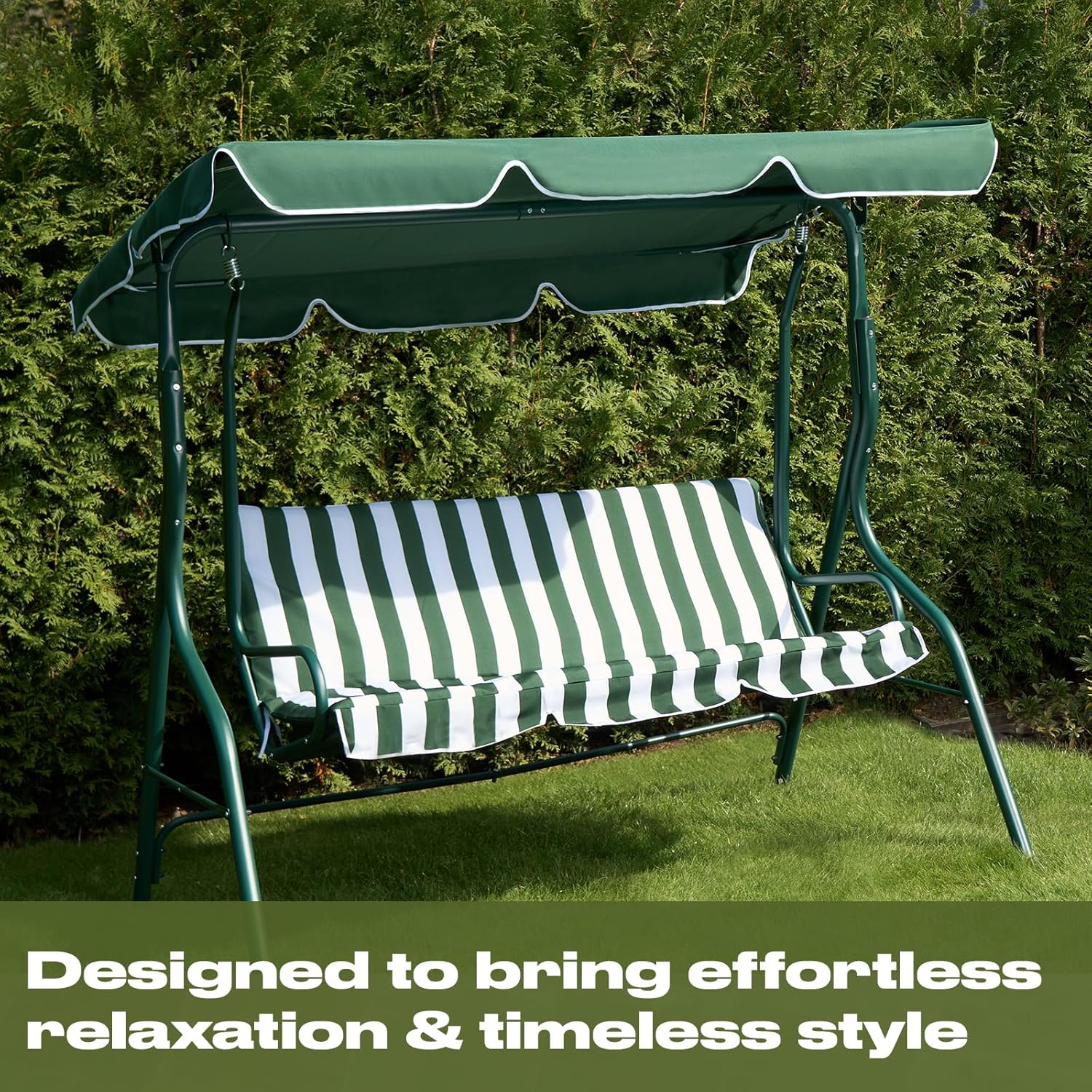 3 Seater Garden Swing Bench with Adjustable Canopy Stripe